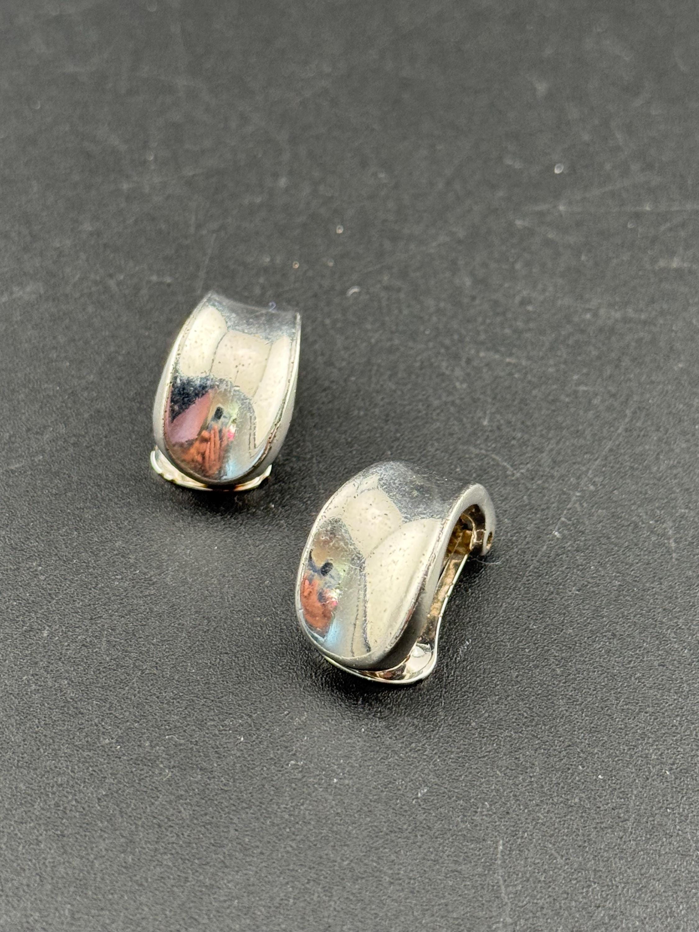 signed Pierre Lang designer silver plated 2cm half hoop clip on earrings