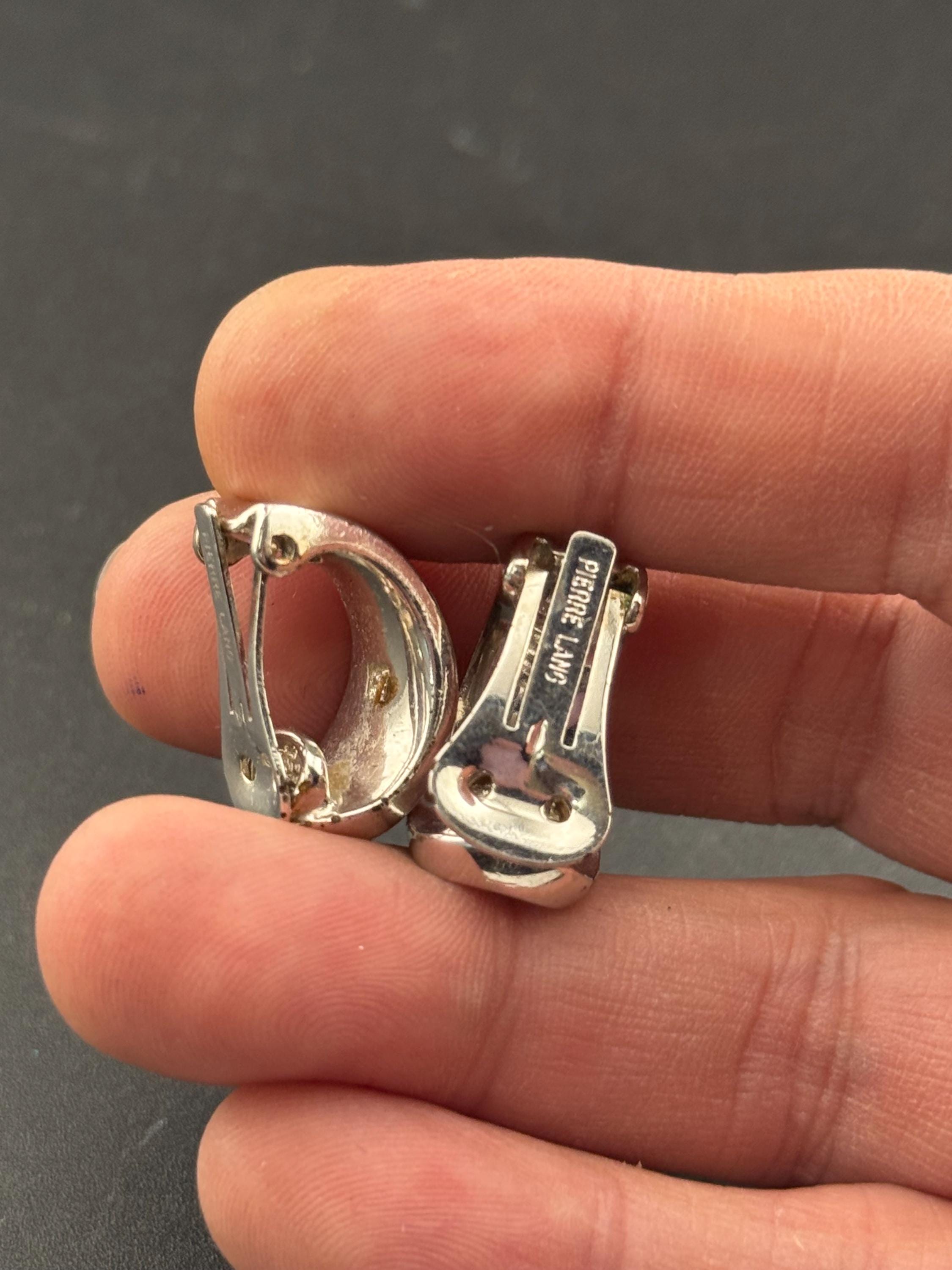 signed Pierre Lang designer silver plated 2cm half hoop clip on earrings