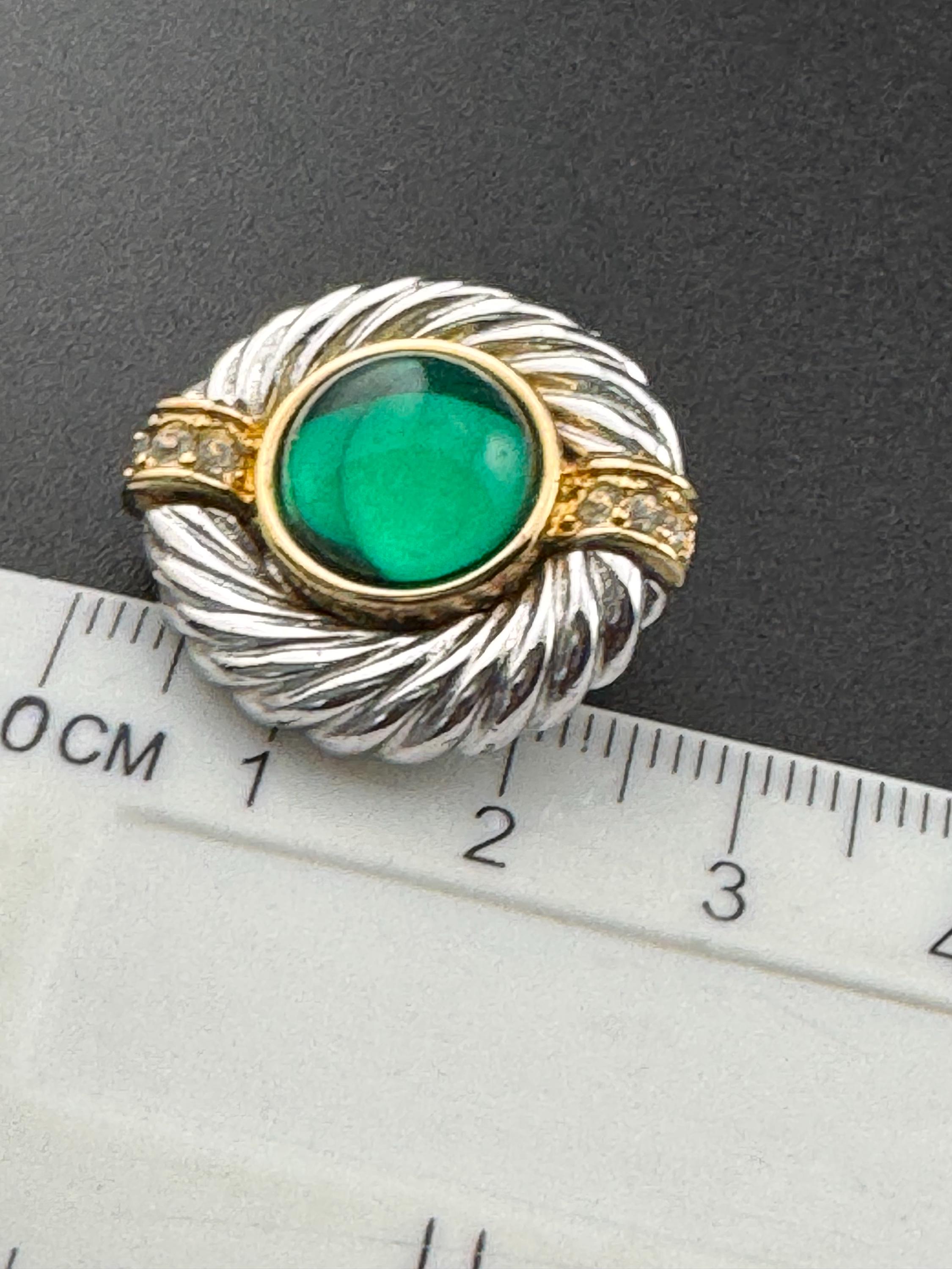 Signed wiengeroff Vintage Retro silver & Gold Tone Stud Clip On Earrings Emerald Green Diamante cabochon