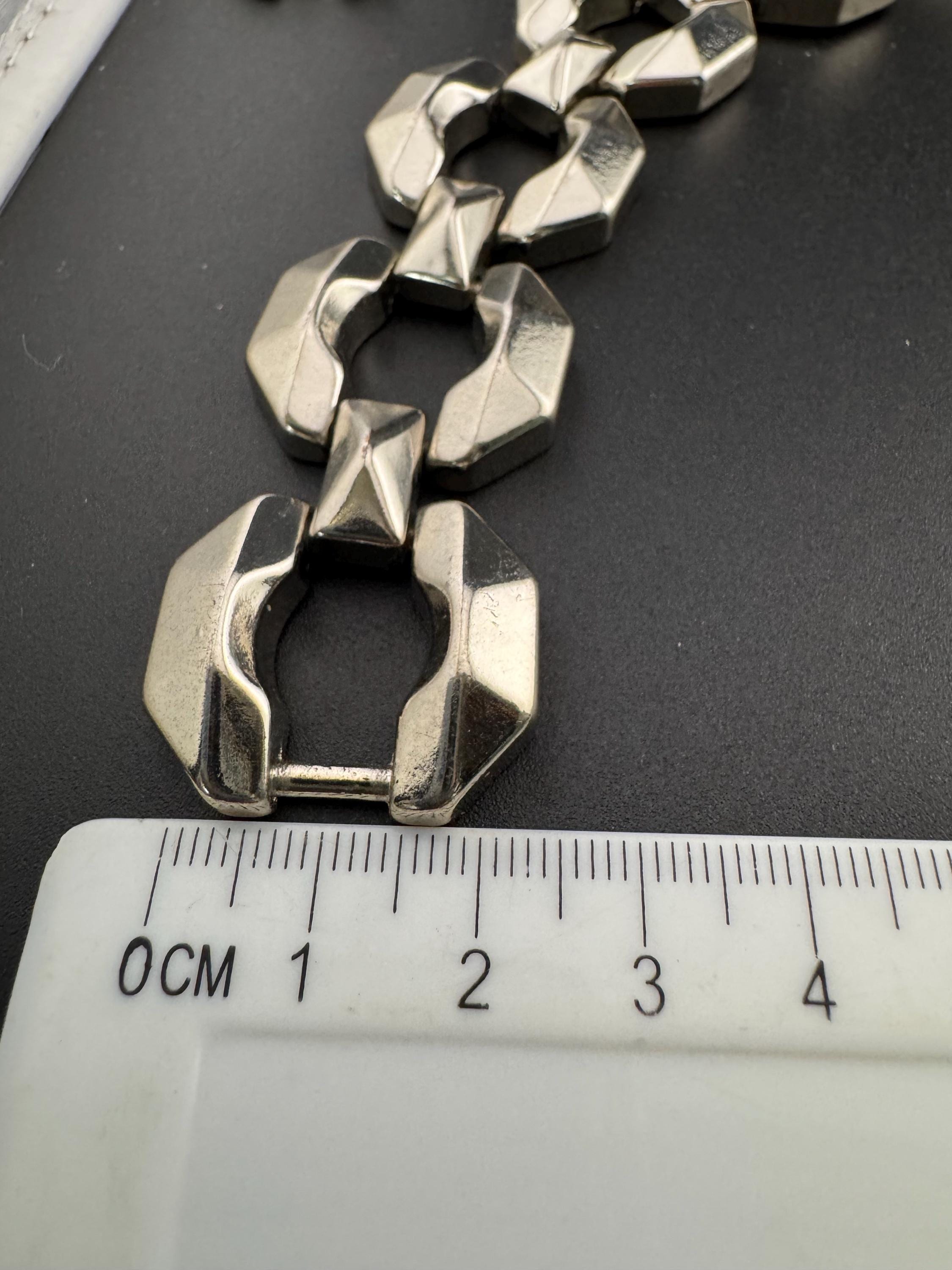 Retro modernist silver tone wide chunky geometric cable  bracelet 18.5cm 1980s 1990s