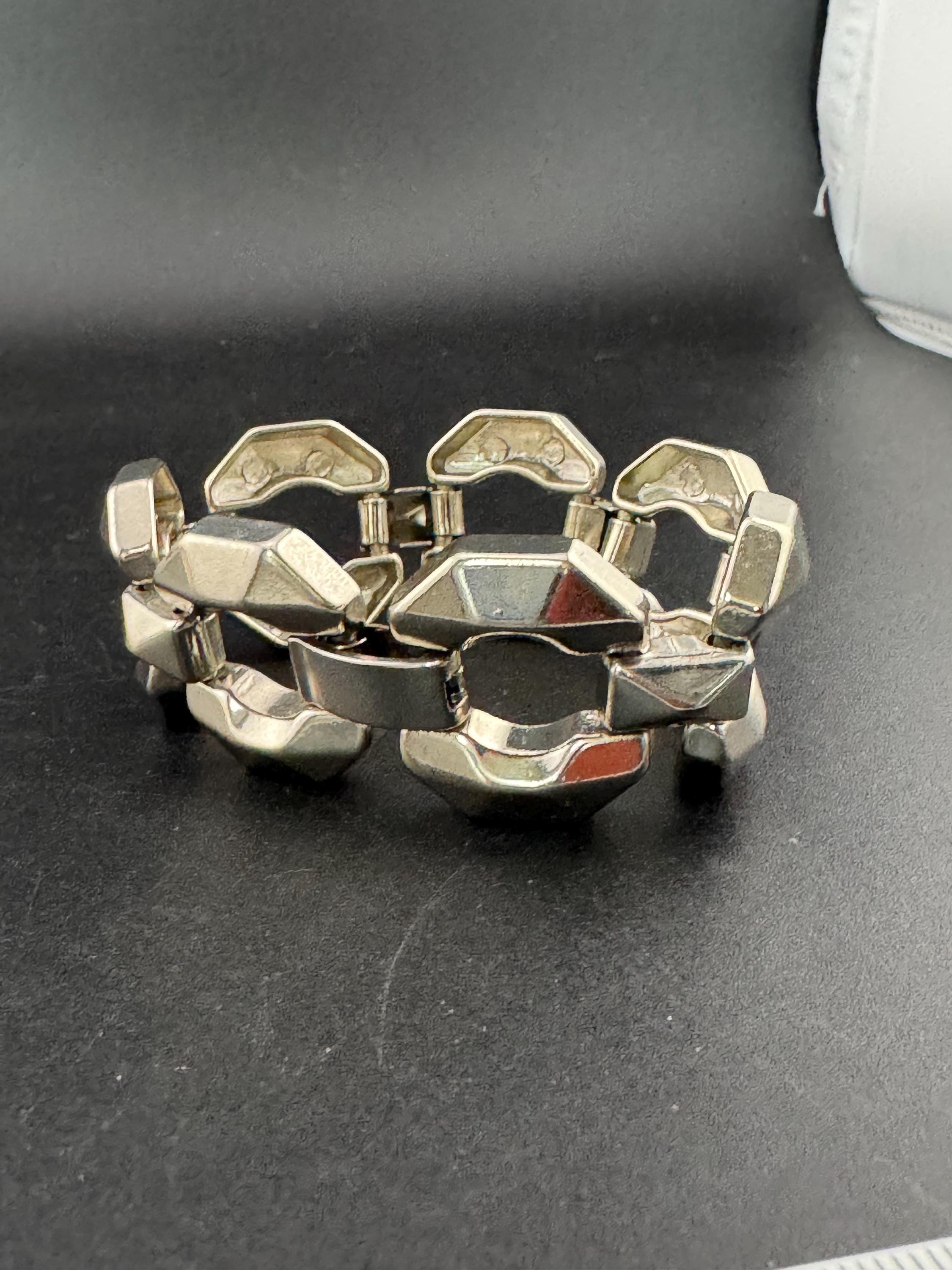 Retro modernist silver tone wide chunky geometric cable  bracelet 18.5cm 1980s 1990s