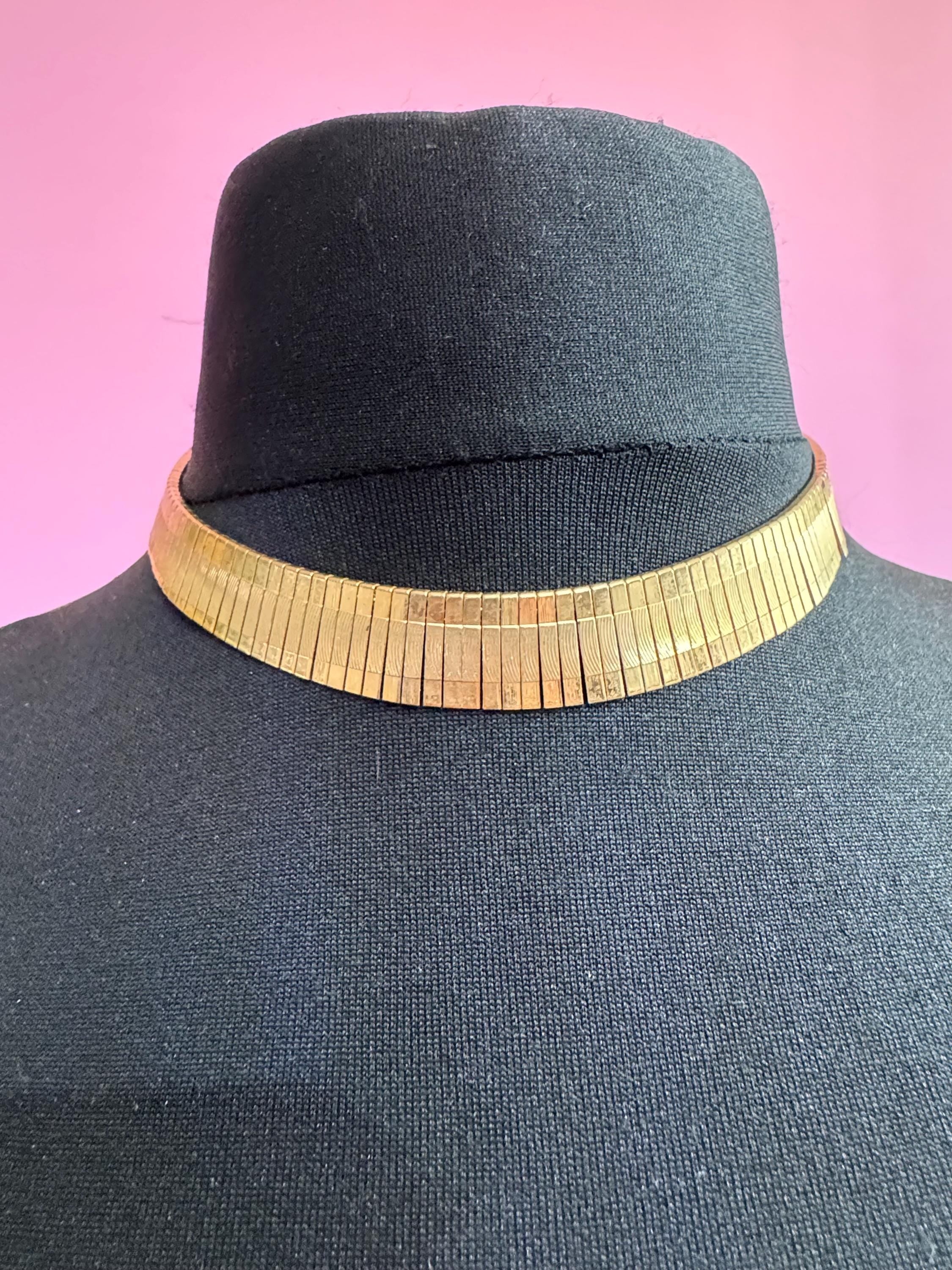 Vintage slim neck cleopatra Egyptian gold tone wide choker necklace