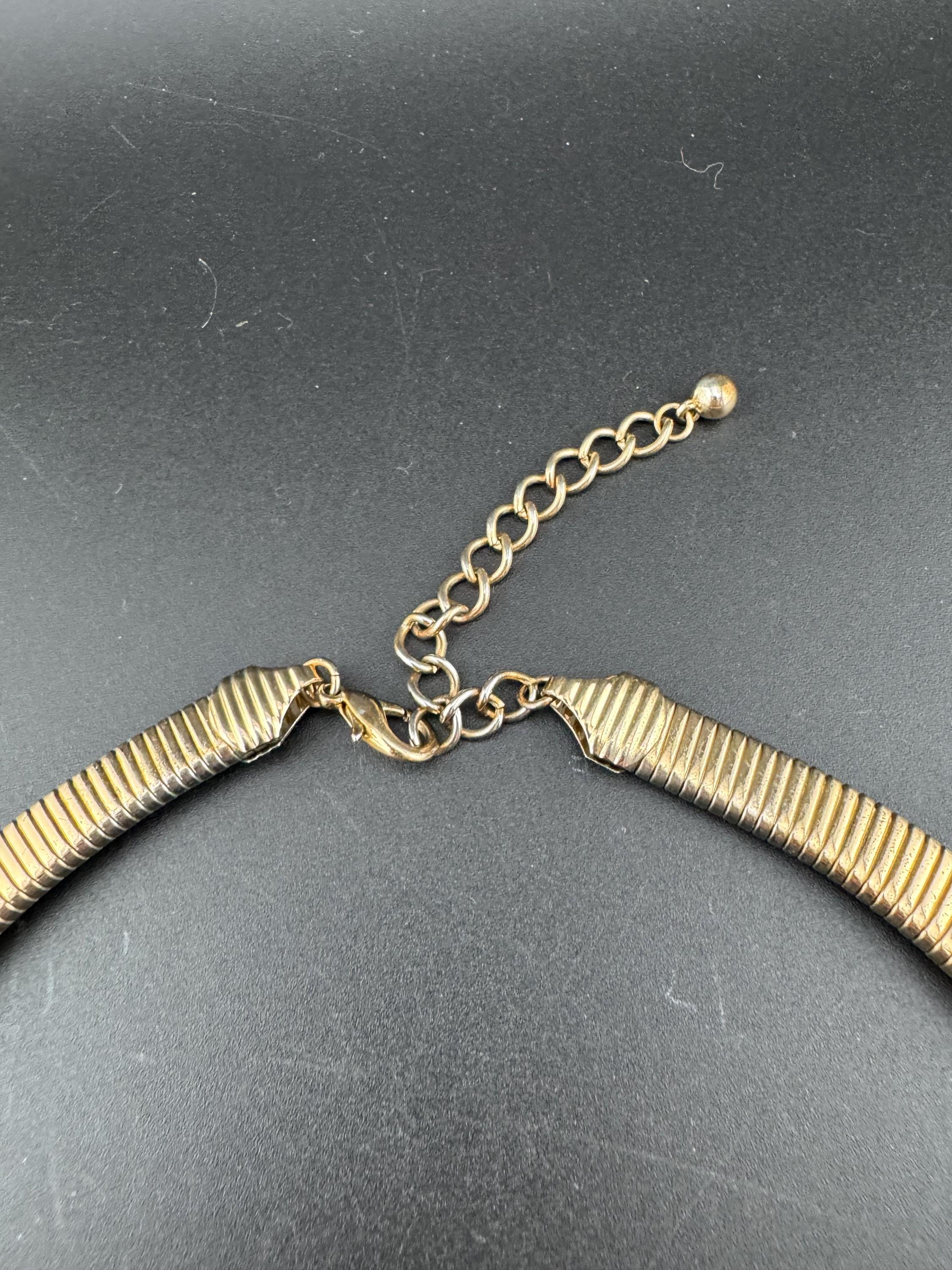 Retro cleopatra Egyptian gold tone wide omega link choker necklace