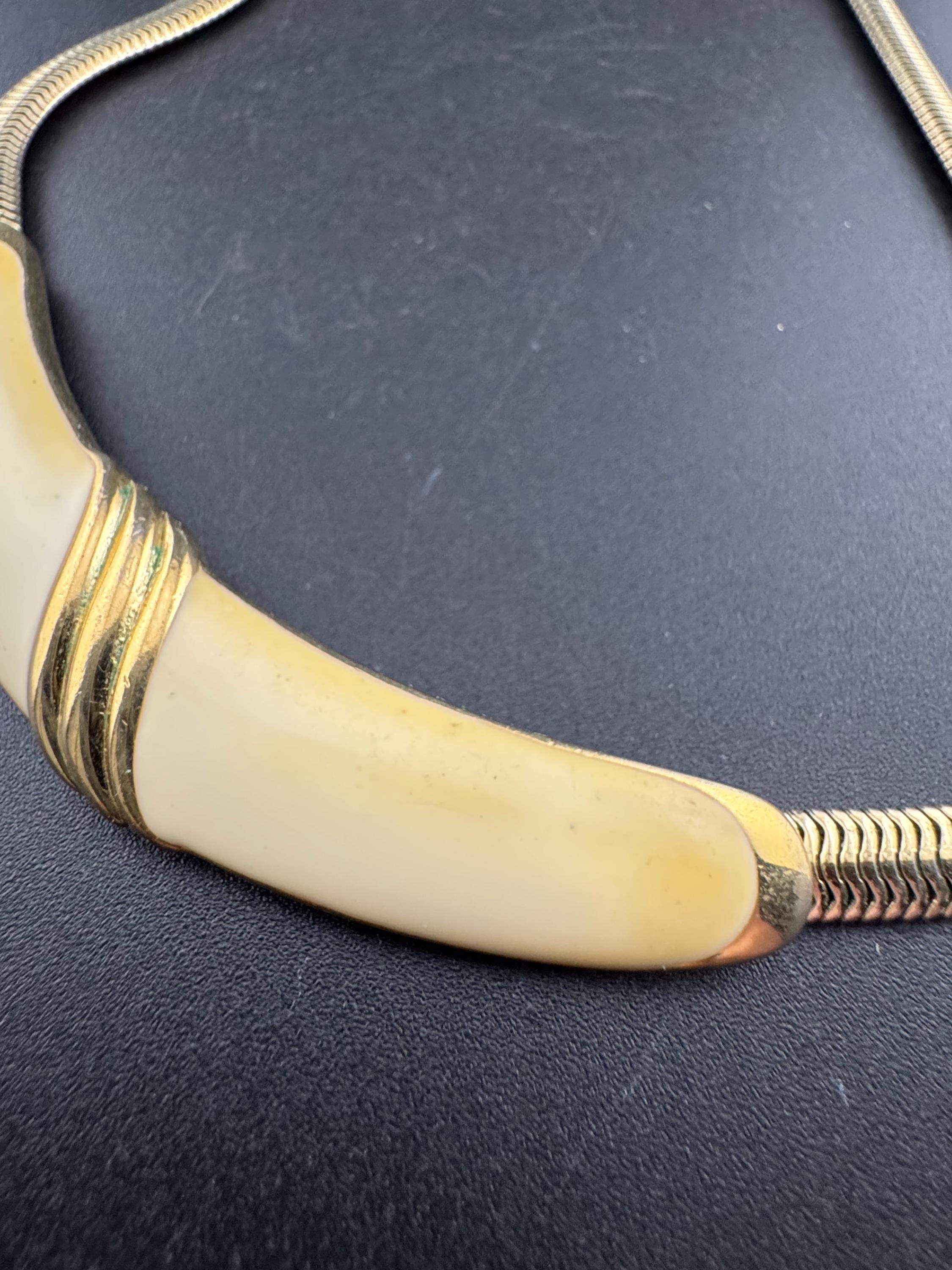 Vintage Bergdorf Goodman Choker: Gold Tone Snake Link with Cream Enamel