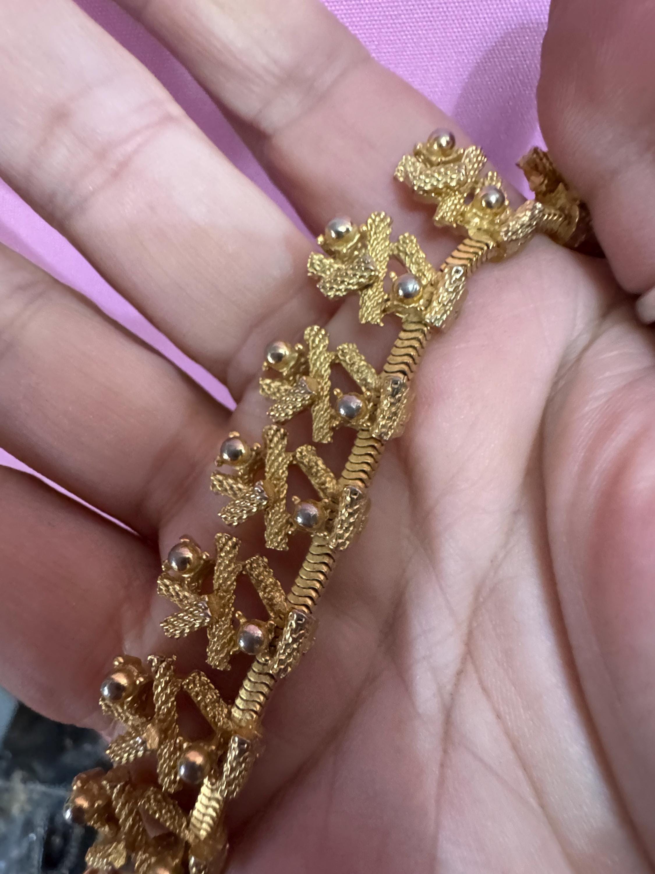 Vintage gold tone brutalist modernist textured choker necklace