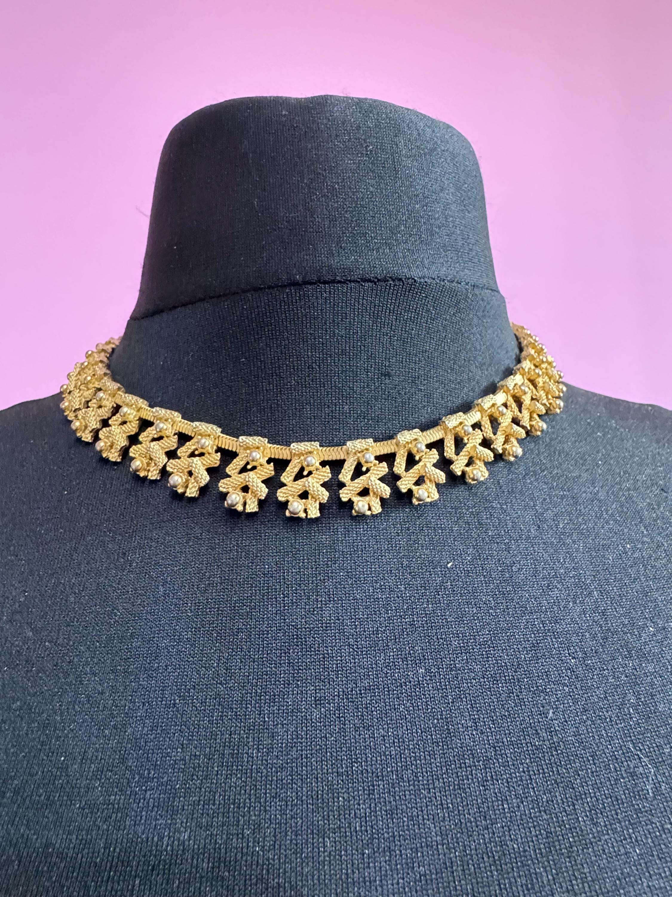 Vintage gold tone brutalist modernist textured choker necklace