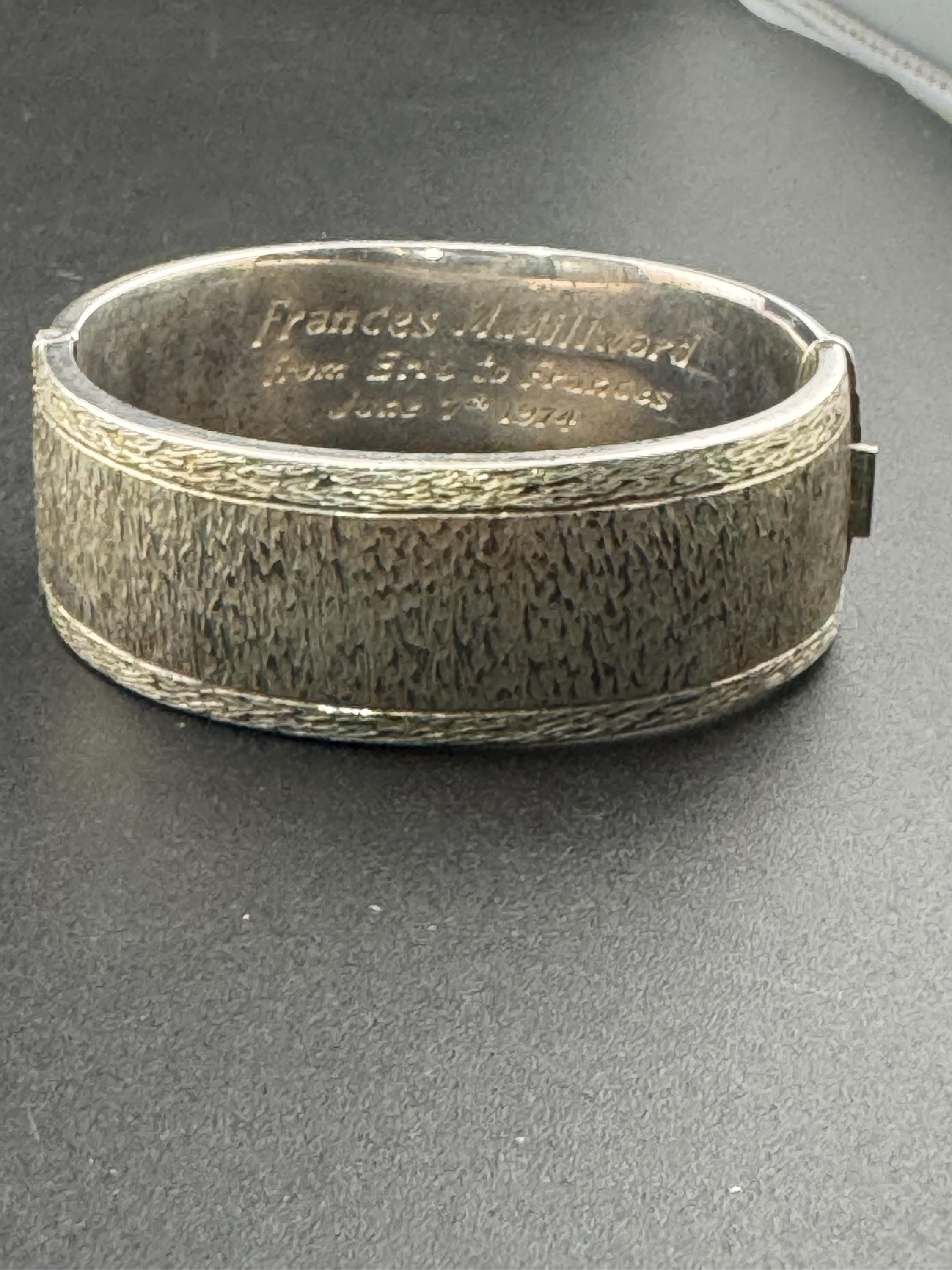 Wide wrist 1979 Sterling silver 2.3cm wide modernist bark bangle Sheffield hallmarks 59.6 grams weighty