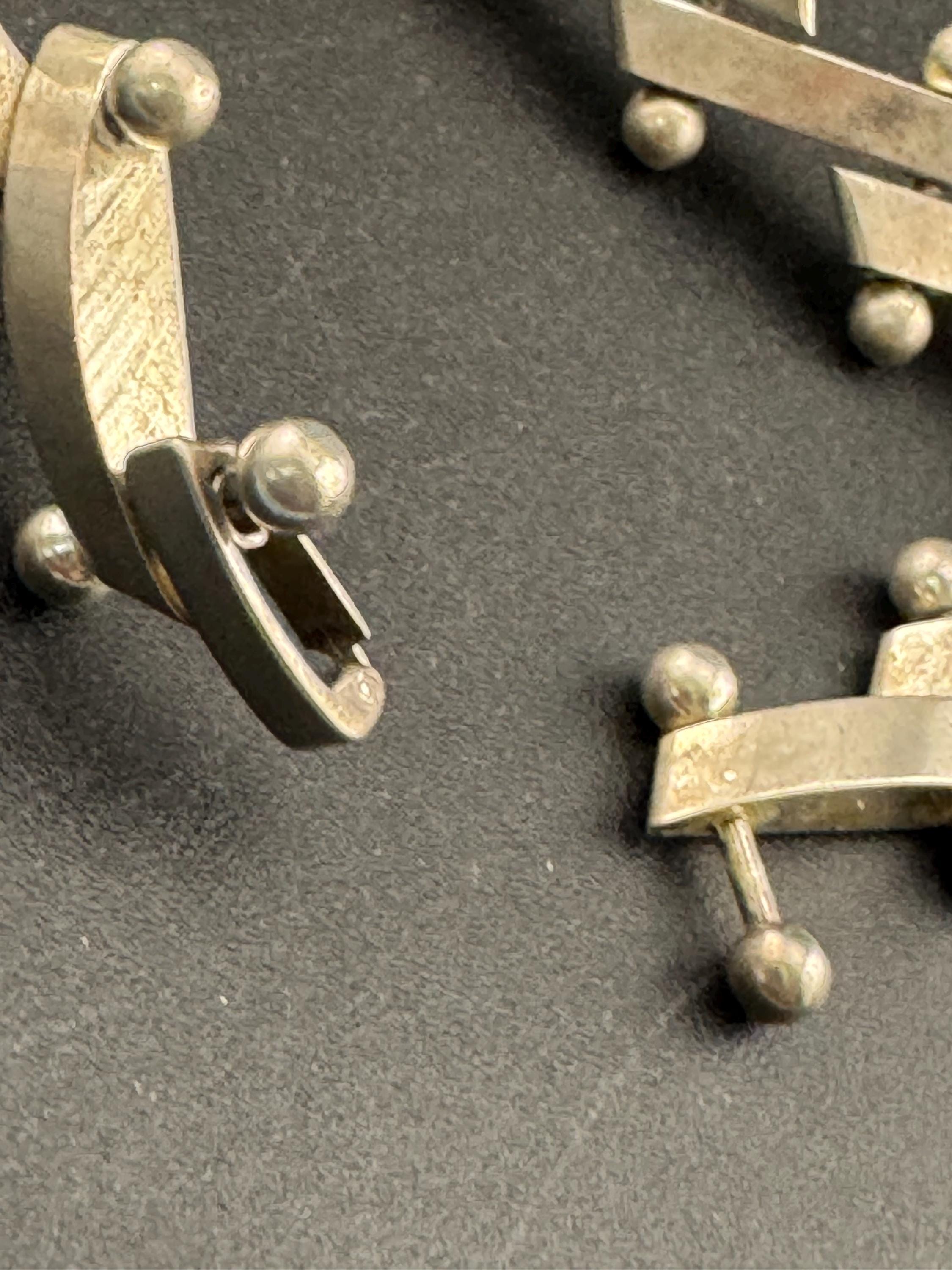 Vintage Modernist brutalist 925 silver panel and ball link bracelet 41.2 grams 20cm long unisex