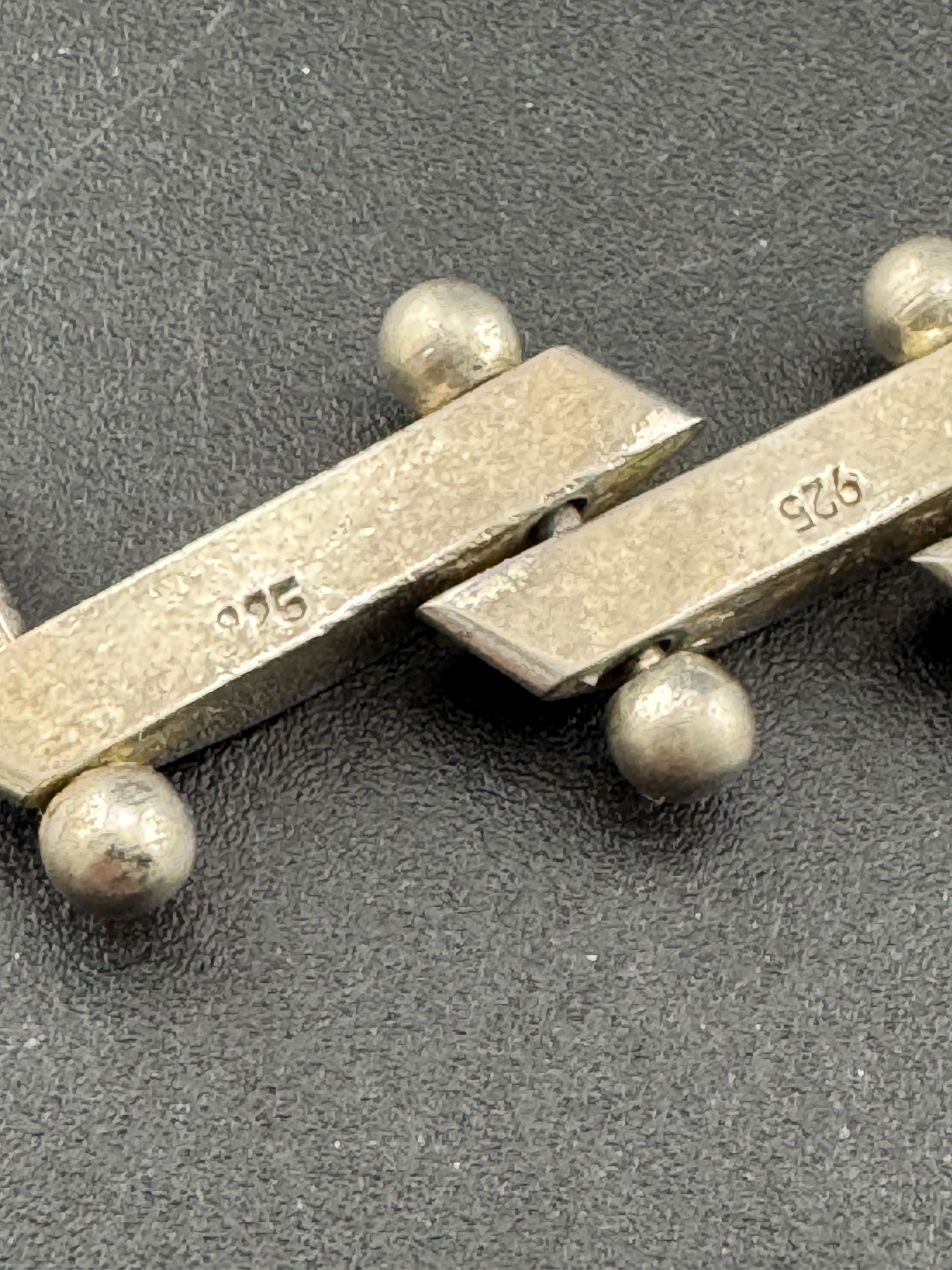 Vintage Modernist brutalist 925 silver panel and ball link bracelet 41.2 grams 20cm long unisex
