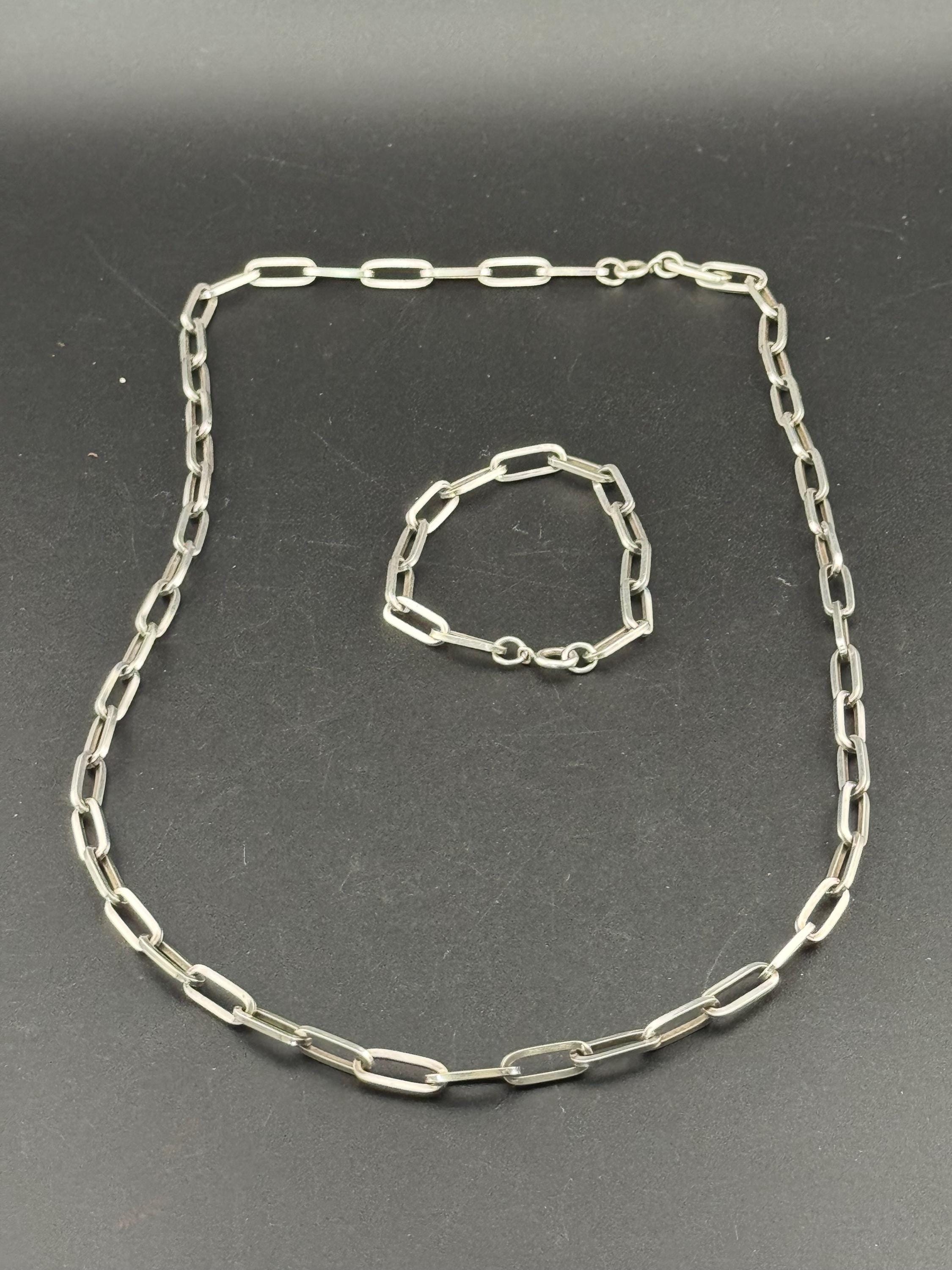 Vintage Sterling Silver Curb Link Chain Necklace & Bracelet Set