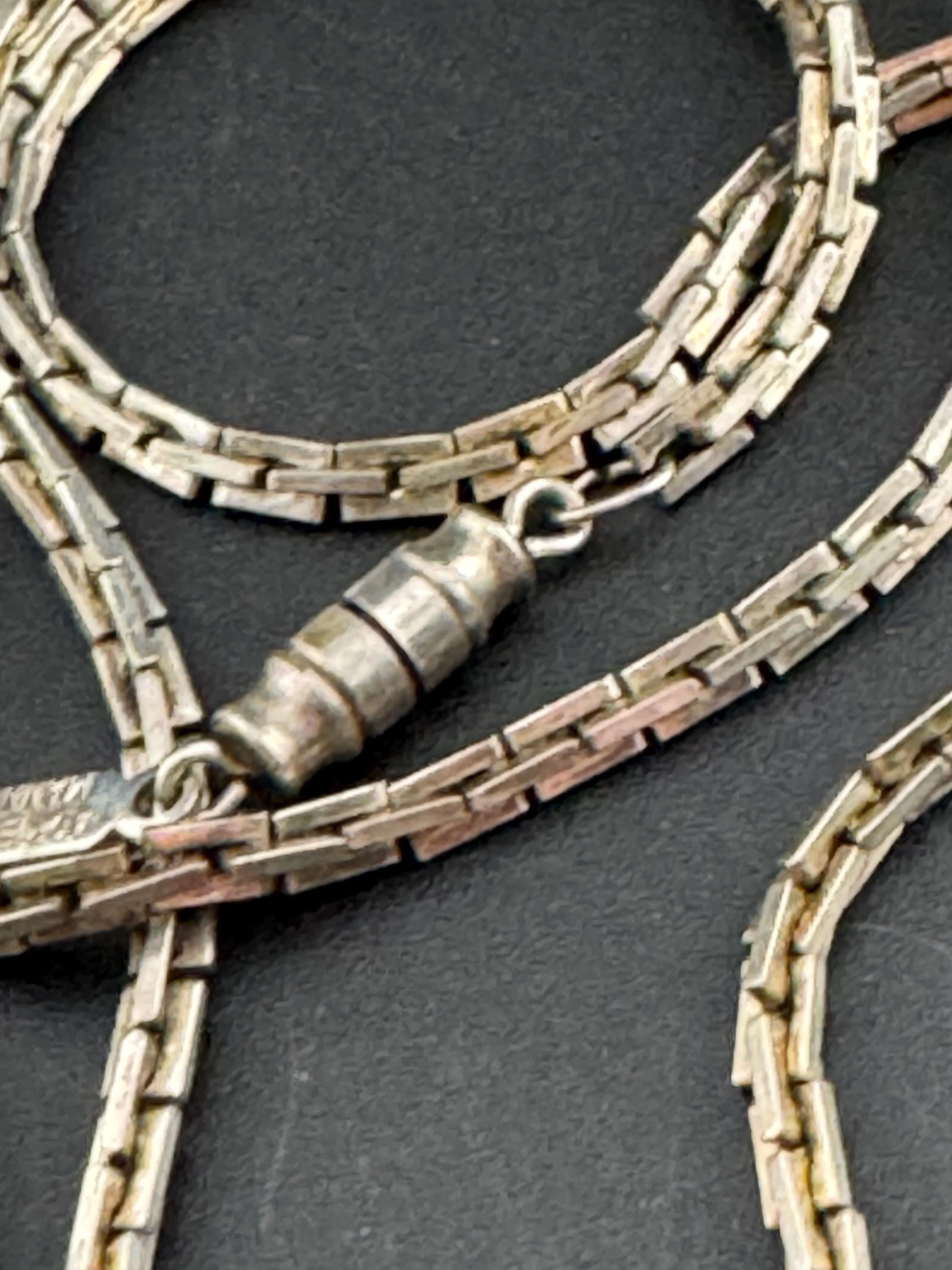 Signed ADRIEN Mann Vintage modernist textured long silver tone thick plain chain necklace 80cm