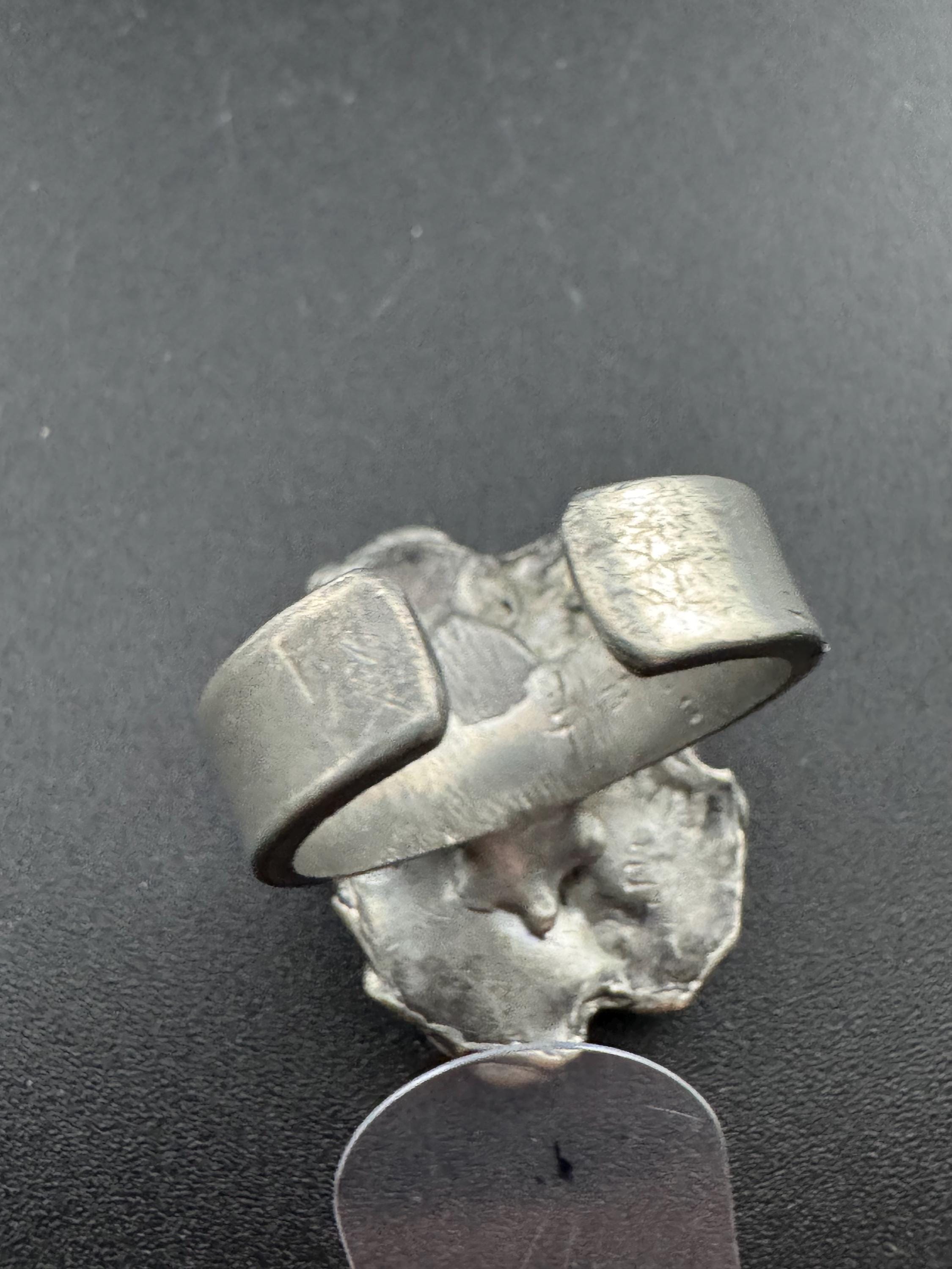 Brutalist textured steel adjustable ring 1970s 1980s modernist chunky silver tone metal ball ring