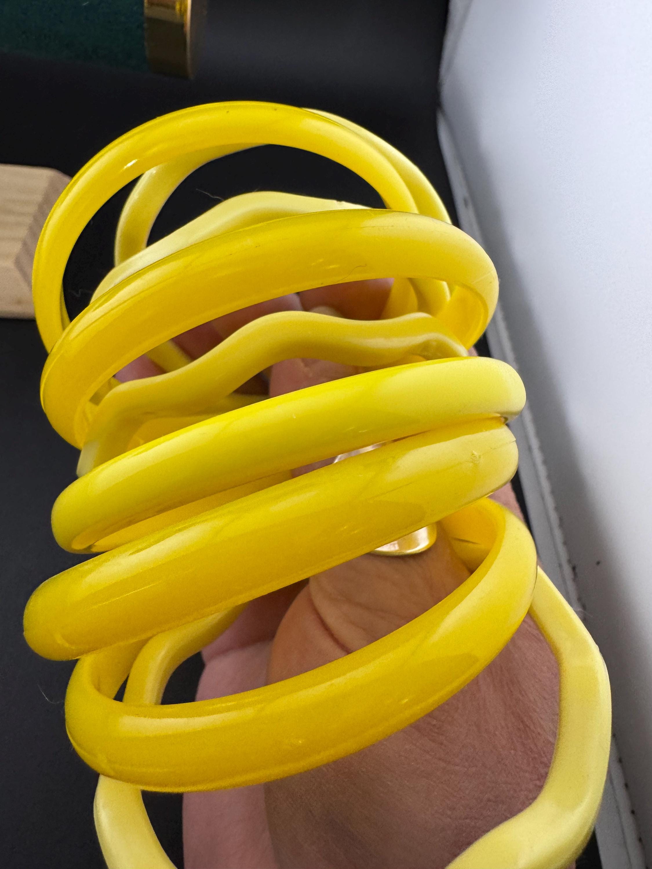 Vintage curated stack of YELLOW plastic bangles retro acrylic bracelets