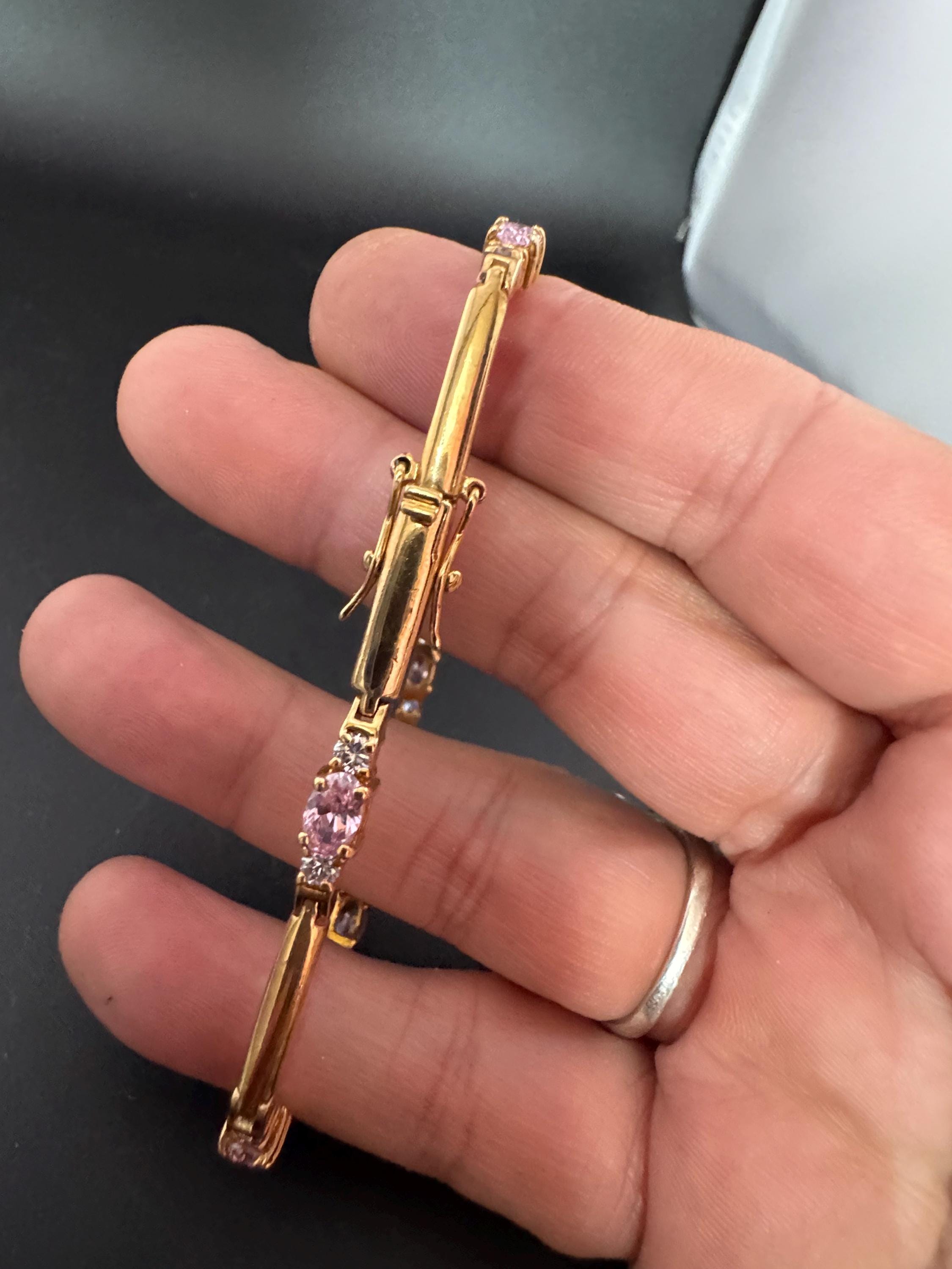 Vintage pink diamanté Crystal bezel set heavy gold plated tennis bracelet