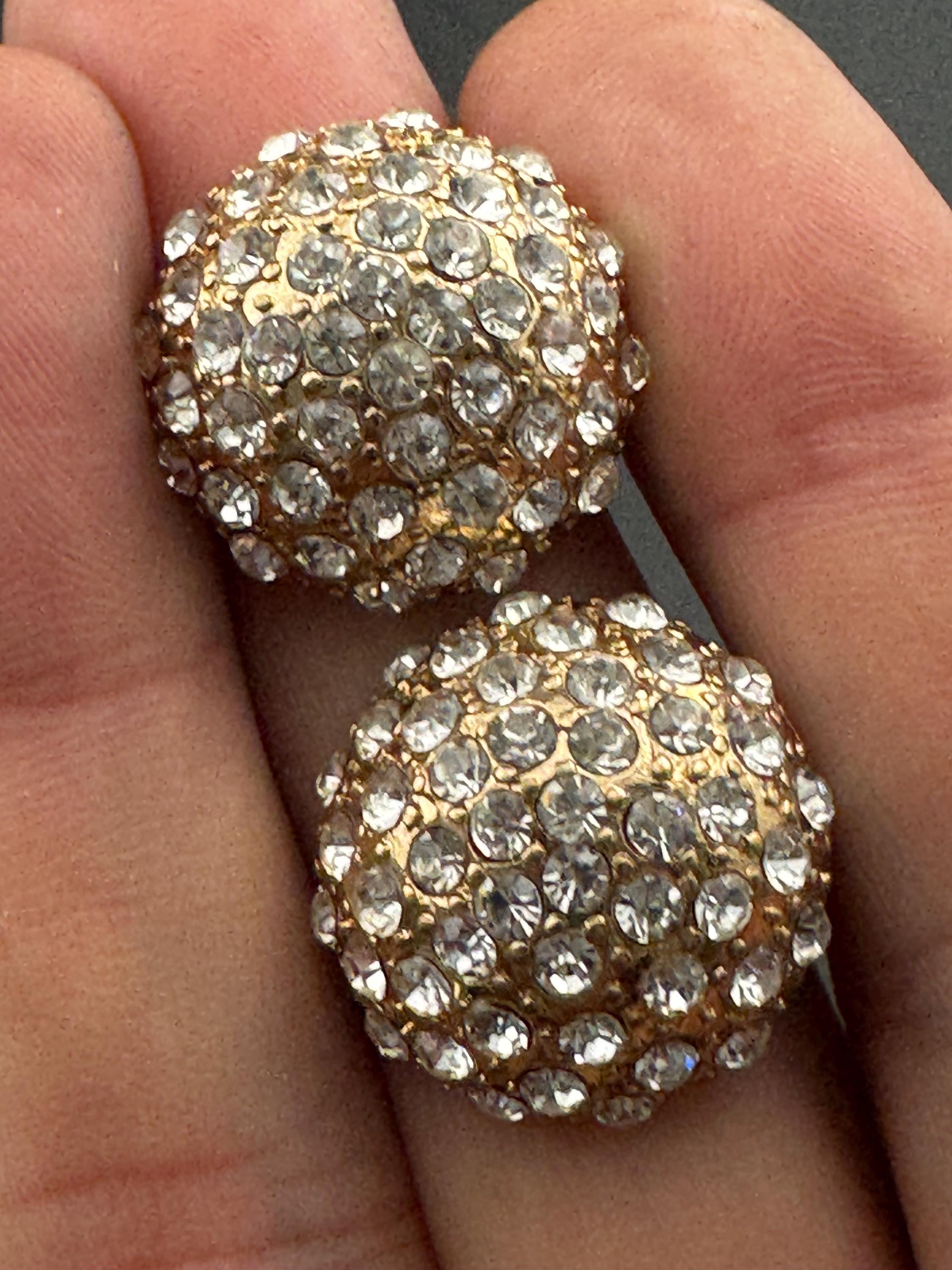 1.8cm gold tone clear diamanté paste domed round crystal stud earrings for pierced ears