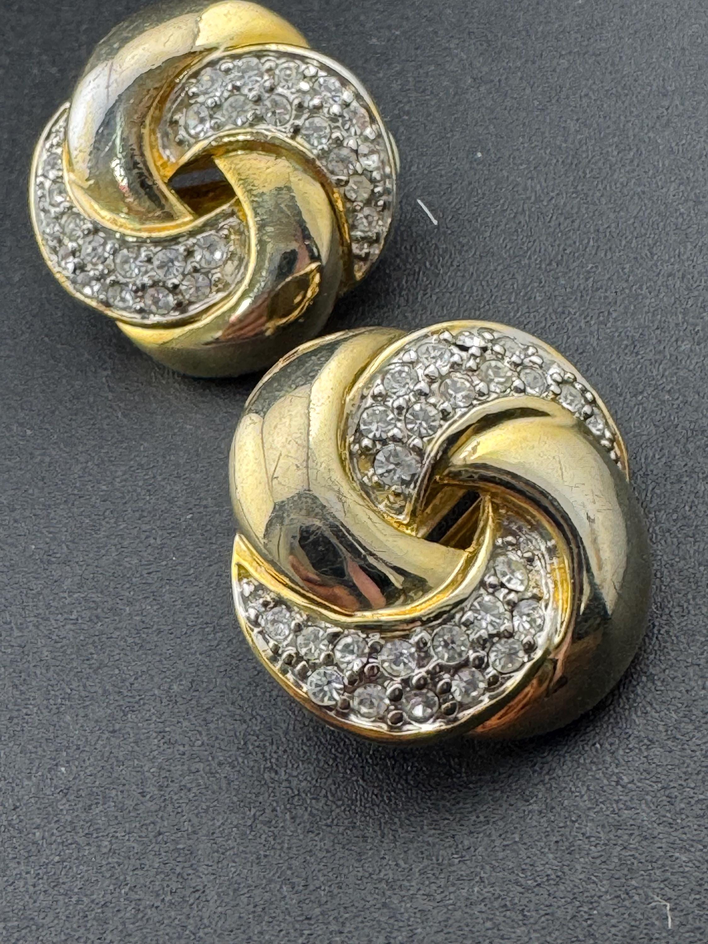 Clear Diamanté paste gold tone abstract swirl Clip On Earrings