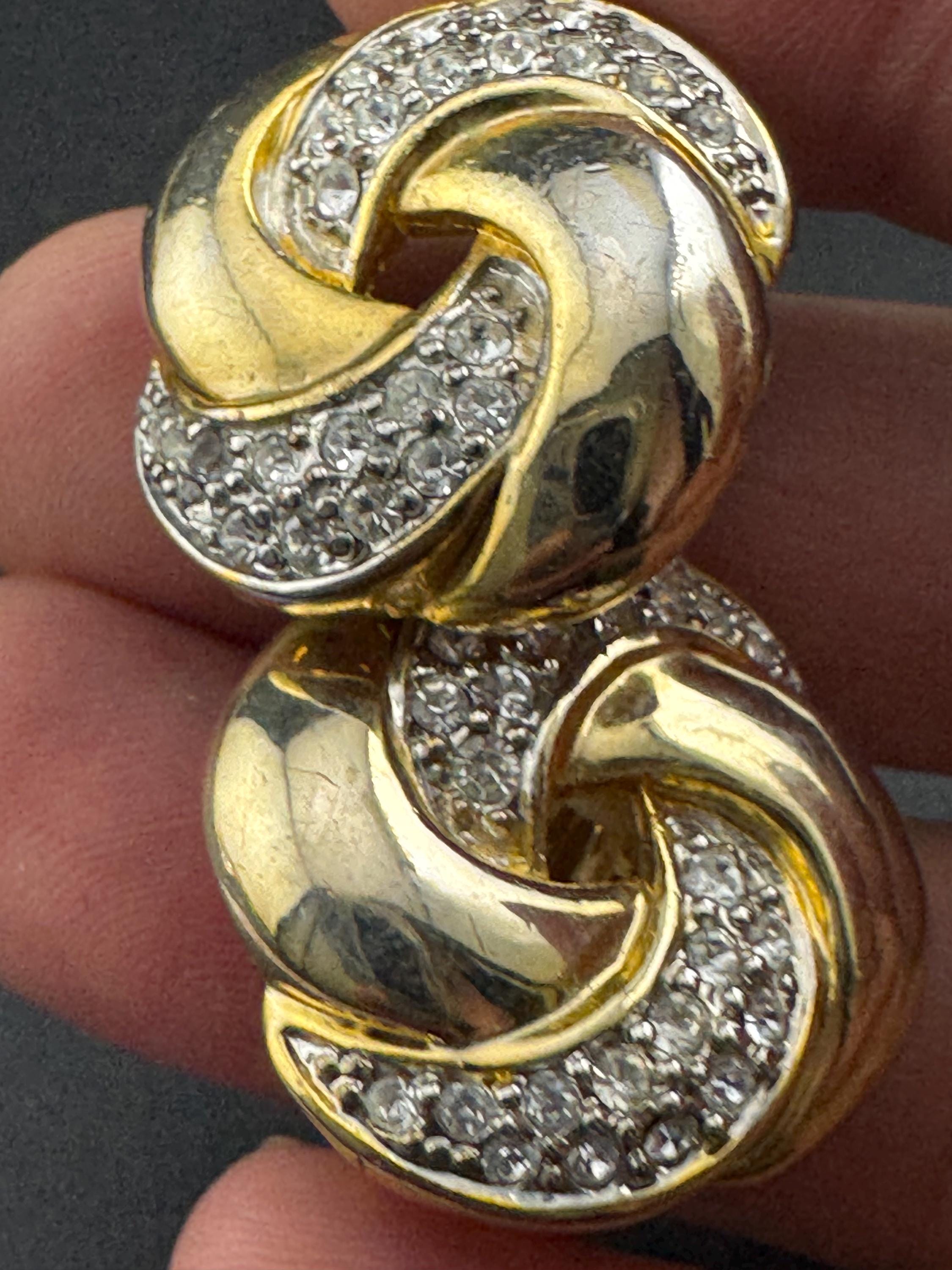 Clear Diamanté paste gold tone abstract swirl Clip On Earrings