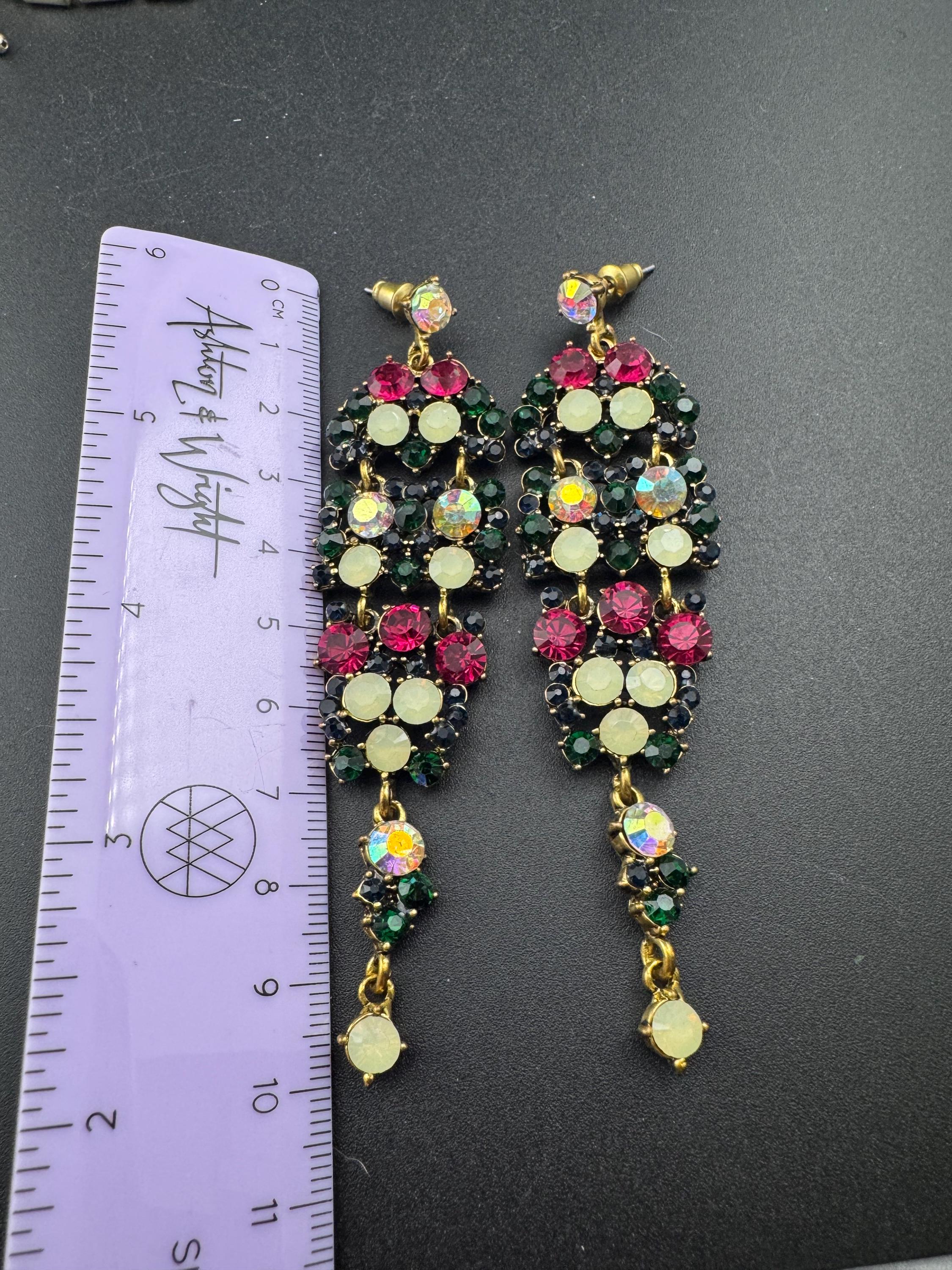 Oversized 7cm Retro y2k classic Gold Red Green rainbow diamanté door chandelier pierced drop earrings