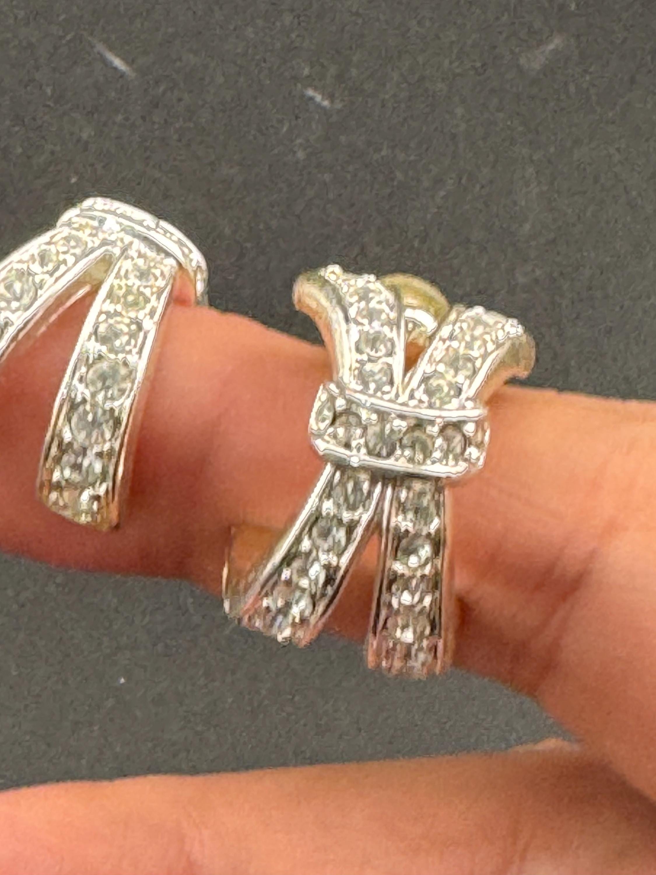 Signed NAPIER Vintage large X silver tone statement designer half hoop pierced earrings