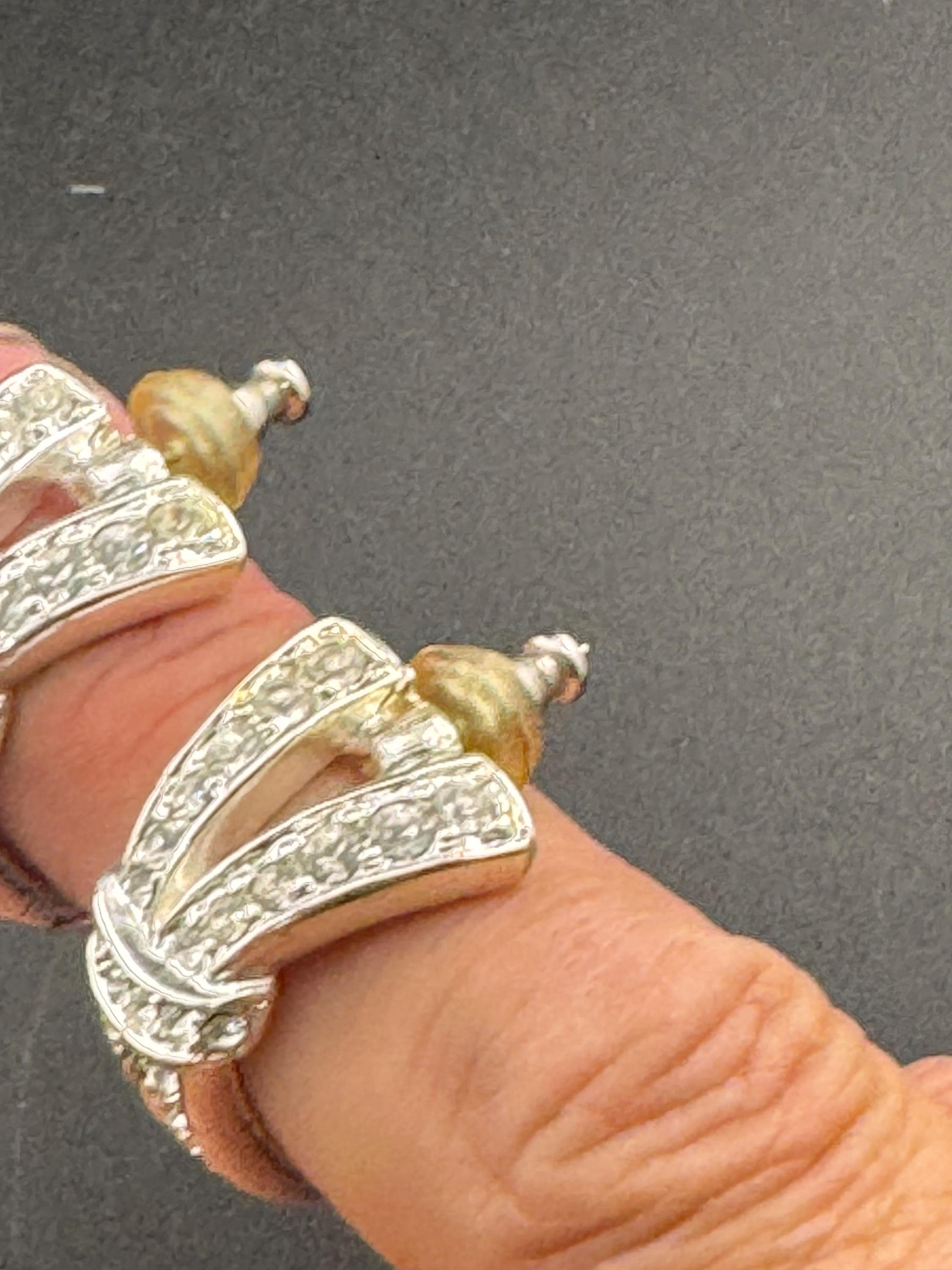 Signed NAPIER Vintage large X silver tone statement designer half hoop pierced earrings