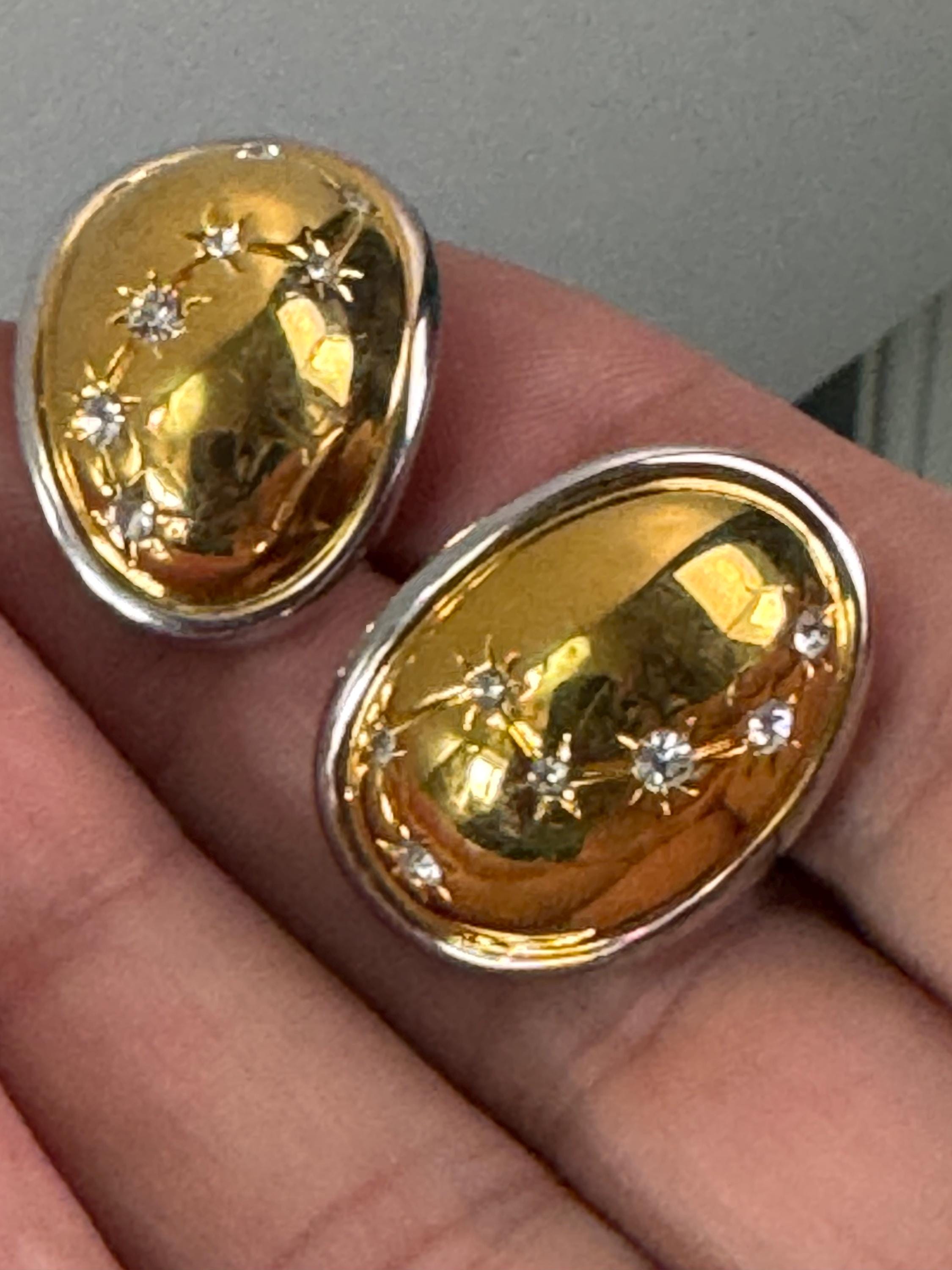 Retro high end gold and silver tone & clear diamanté domed constellation stars stud earrings for pierced ears