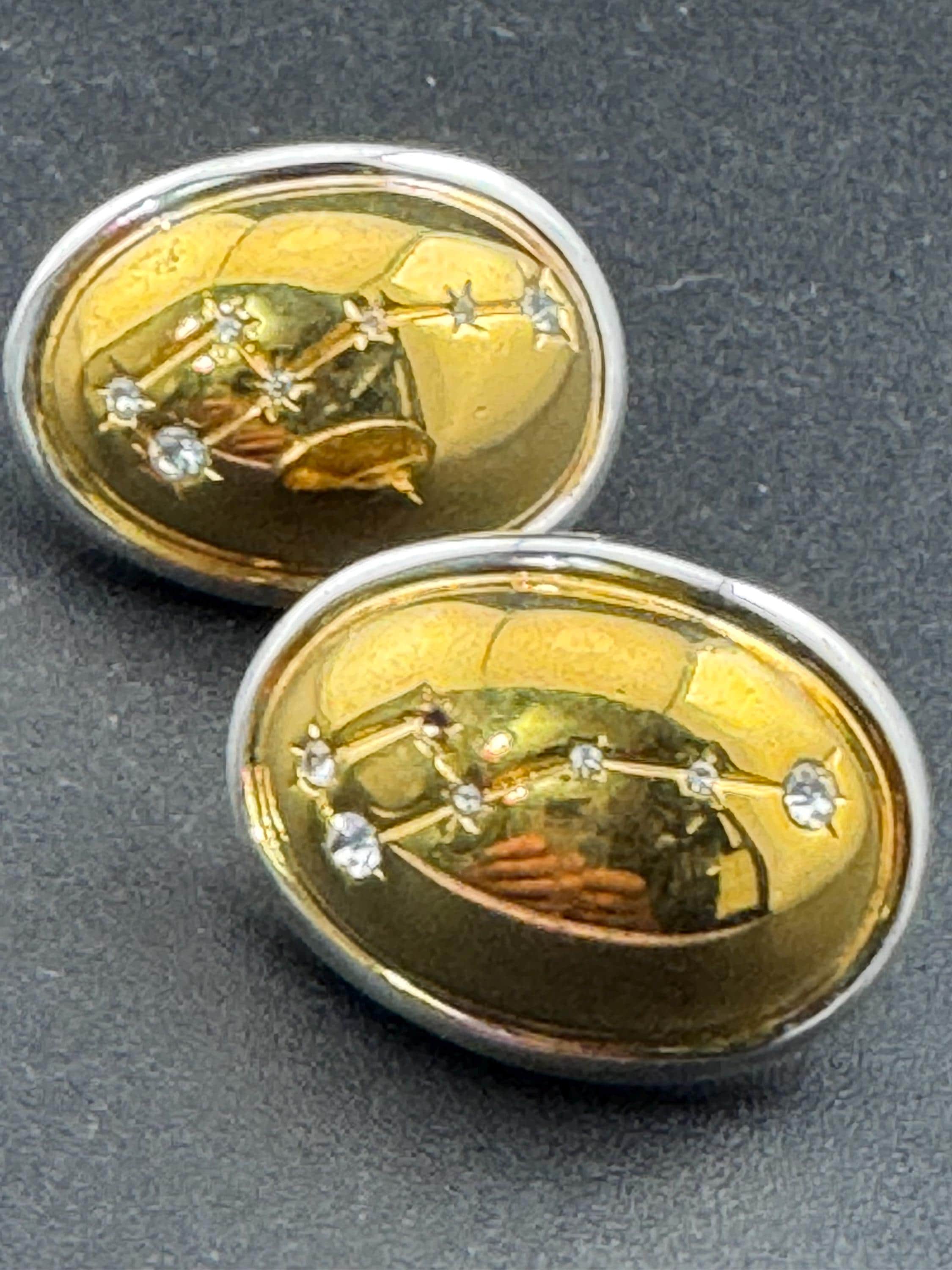 Retro high end gold and silver tone & clear diamanté domed constellation stars stud earrings for pierced ears