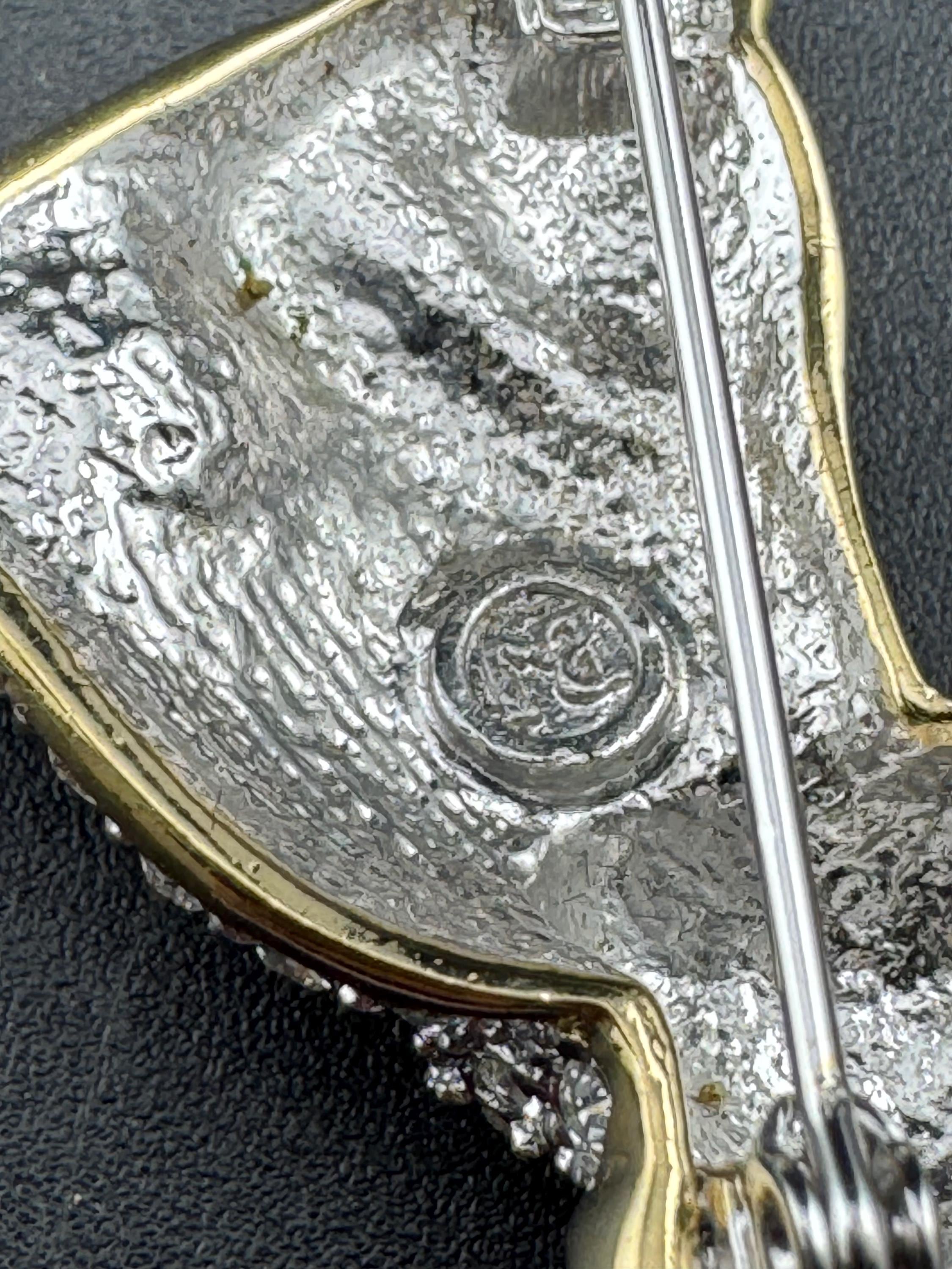 BJ signed clear rhinestone puppy dog brooch gold tone 1970s 1980s