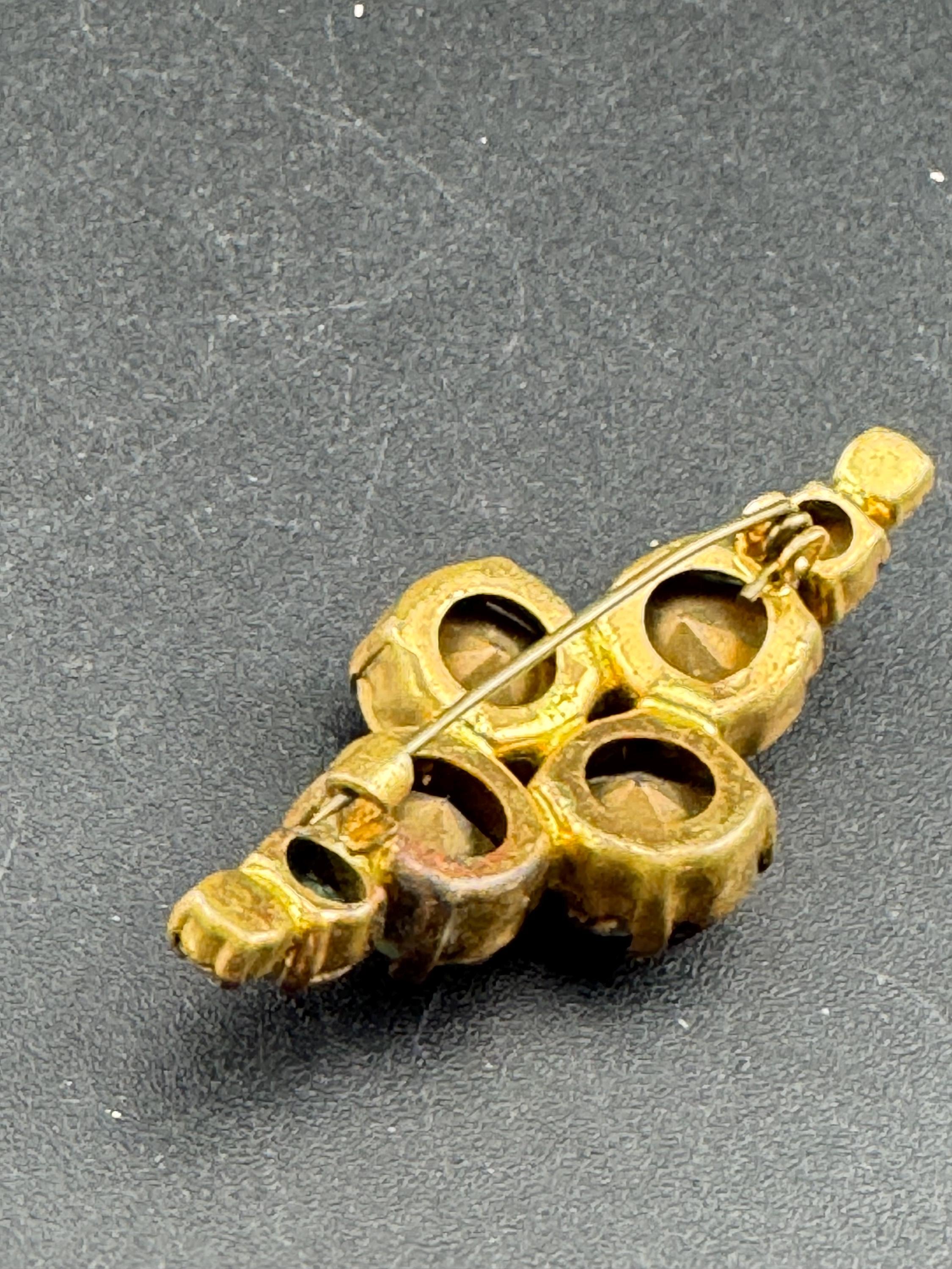 vintage gold tone brown cognac rhinestone glass 5cm brooch