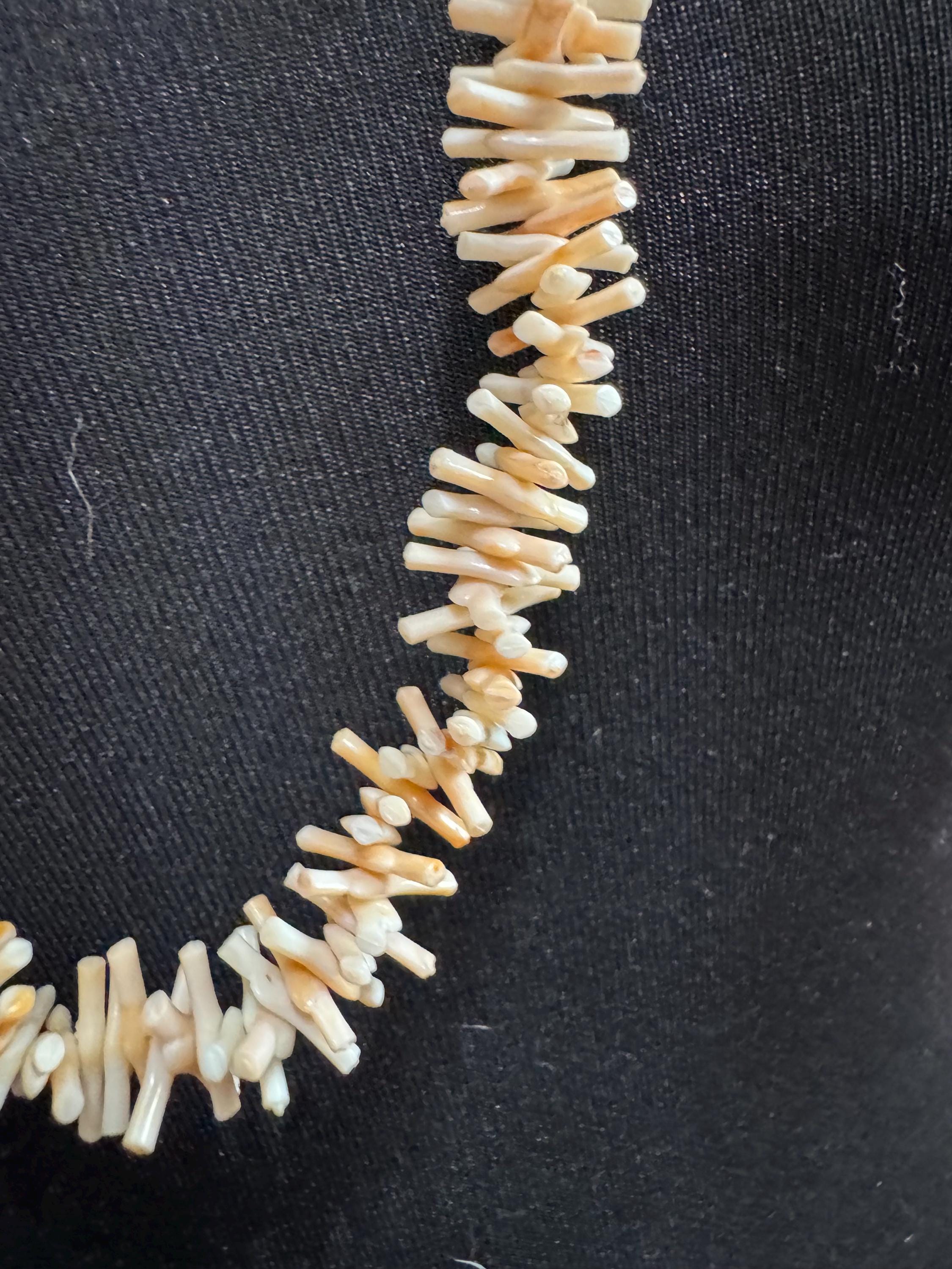 Retro Stick Branch pale pink cream FAUX Coral plastic Beaded long layering necklace