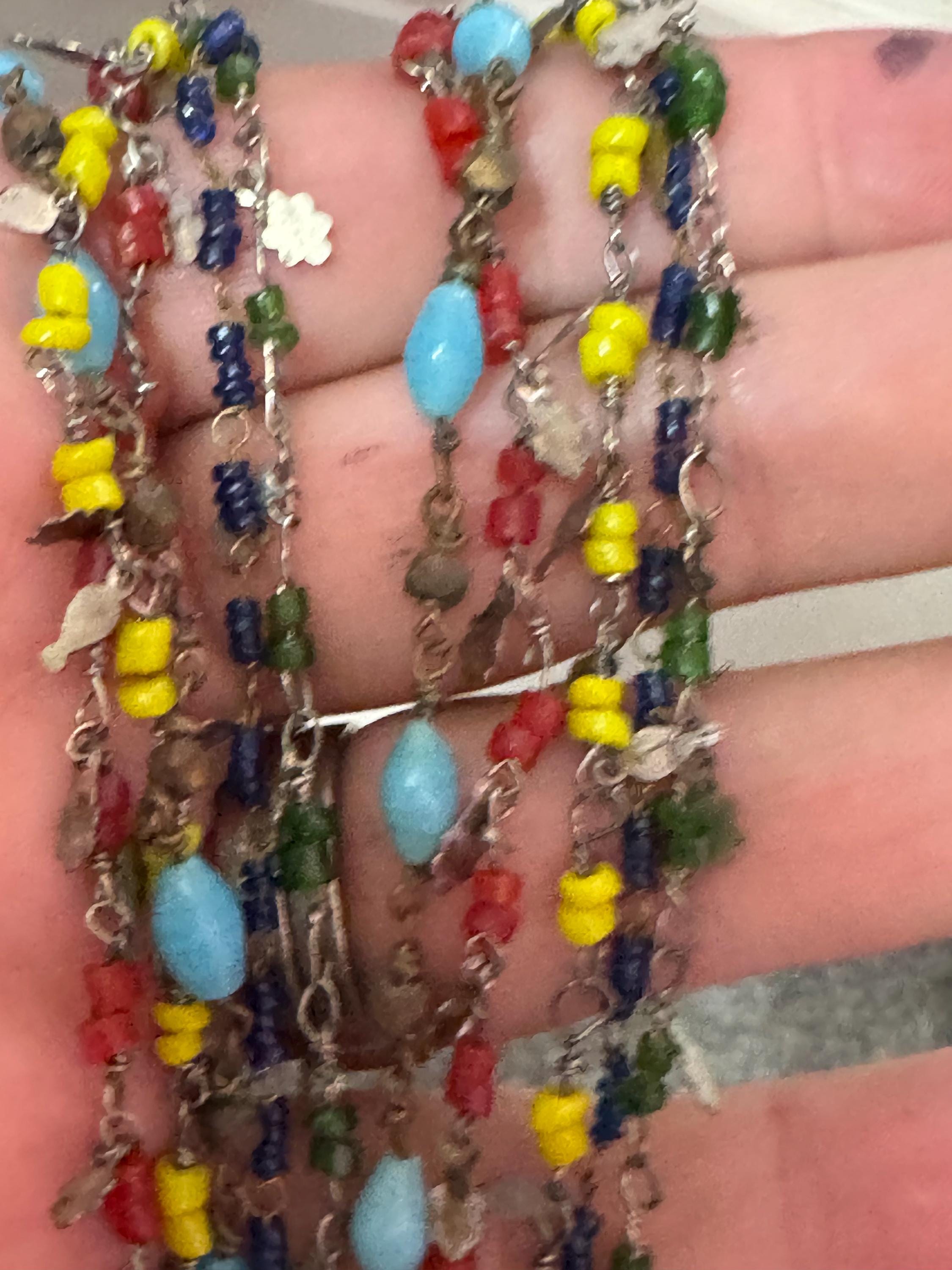 Long 90cm layering length tiny yellow green blue red glass or ceramic beaded layering necklaces