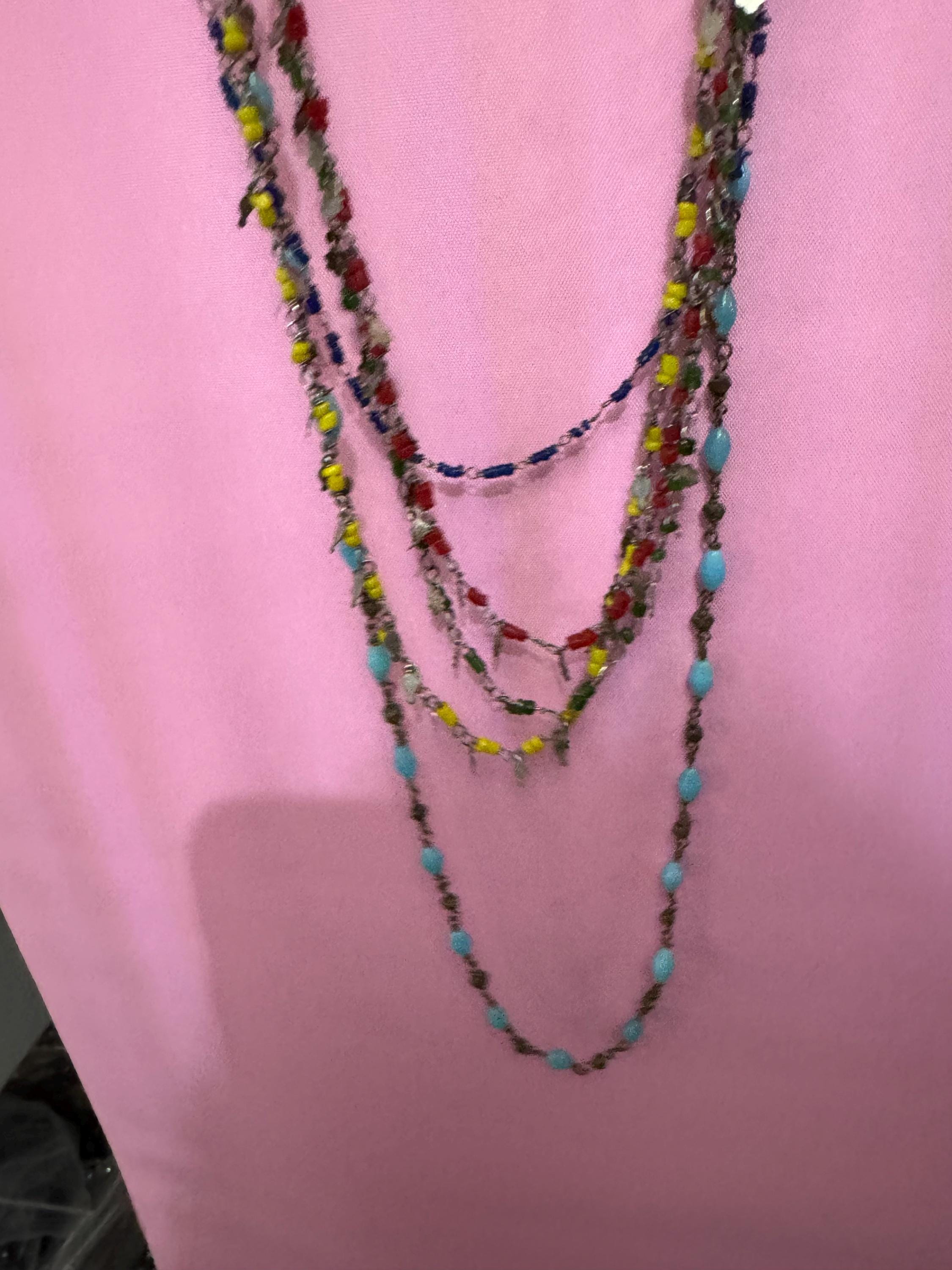 Long 90cm layering length tiny yellow green blue red glass or ceramic beaded layering necklaces