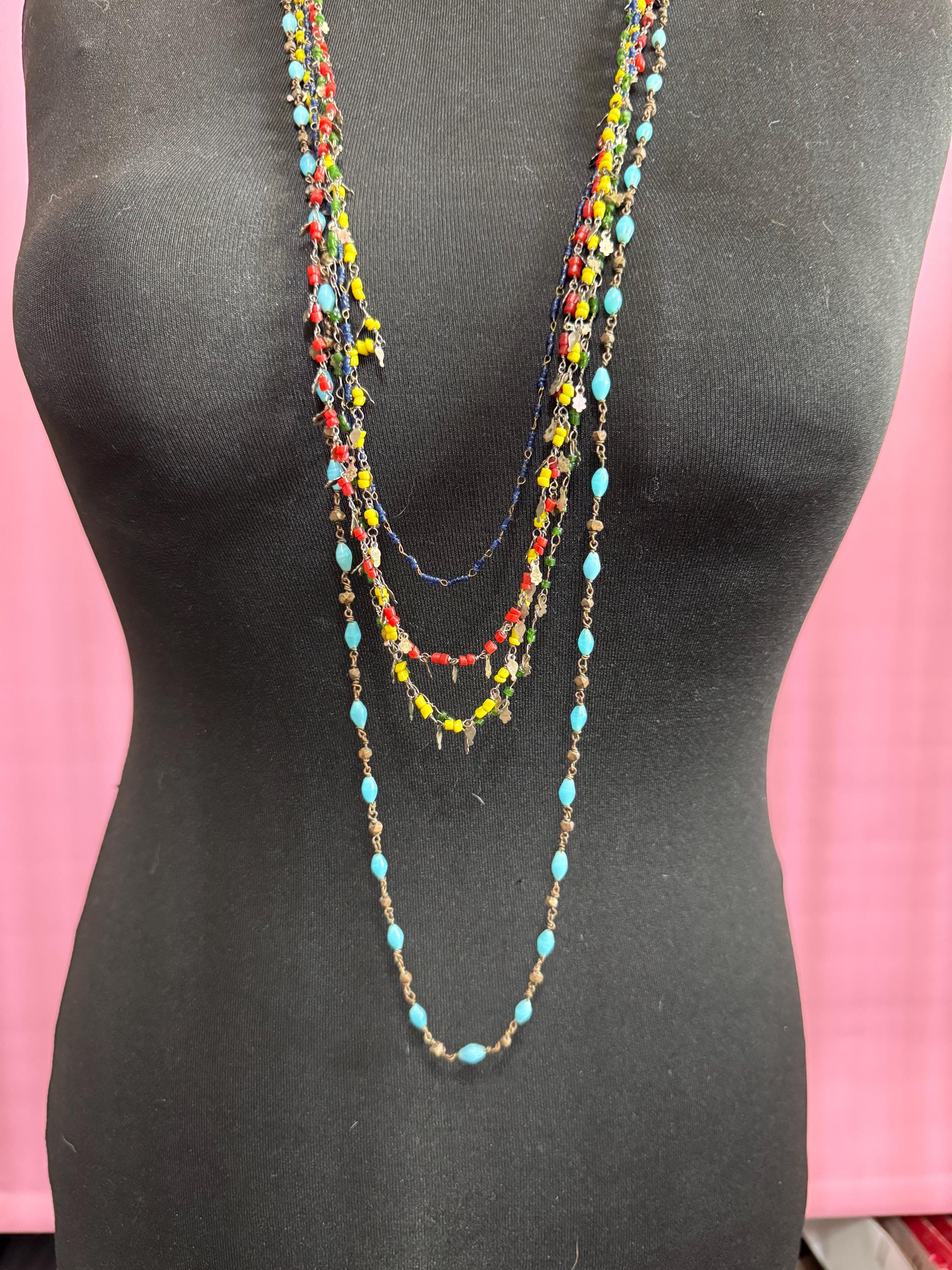 Long 90cm layering length tiny yellow green blue red glass or ceramic beaded layering necklaces