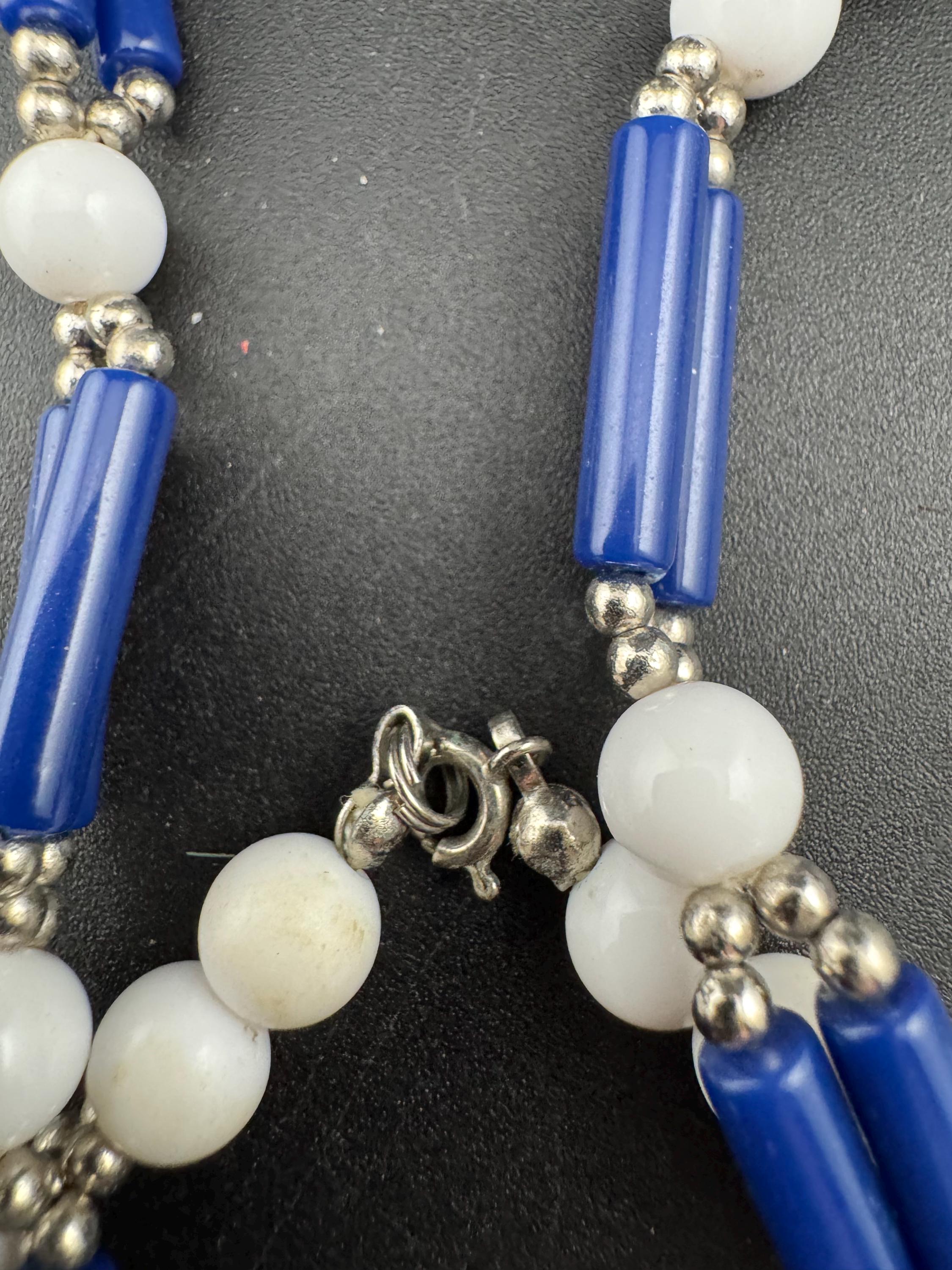 Vintage 1970s Multistrand Necklace: Navy Blue & White Plastic Chain