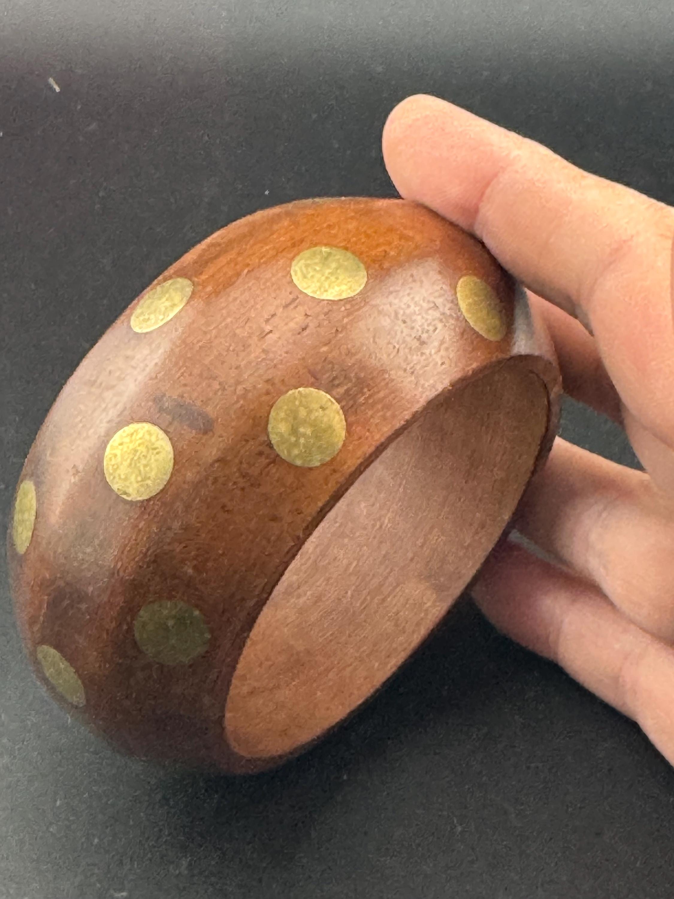 dark brown wood with gold brass wide cuff wooden bangle bracelet stacking layering Vintage boho festival