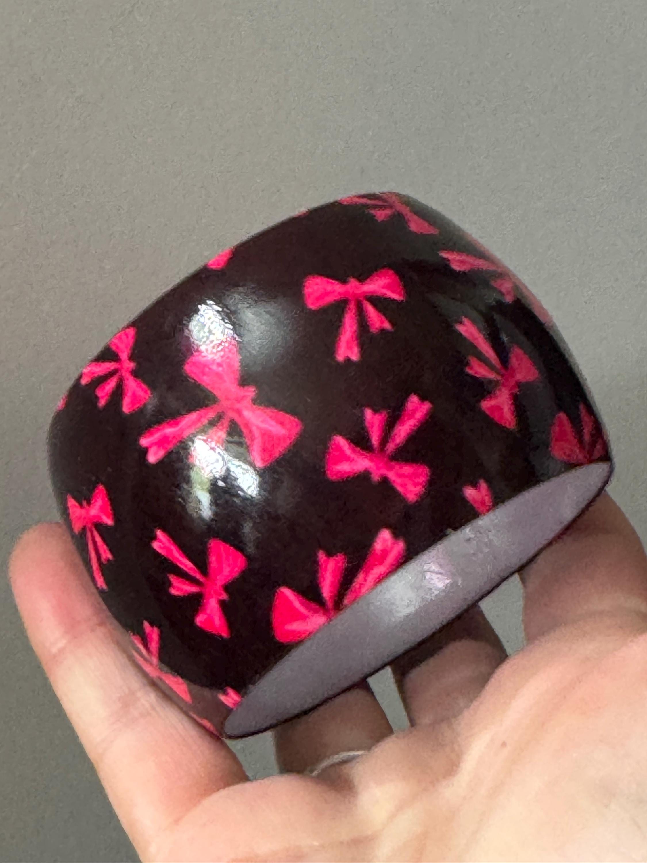 Retro deep purple and hot pink bow design wide cuff bangle bracelet