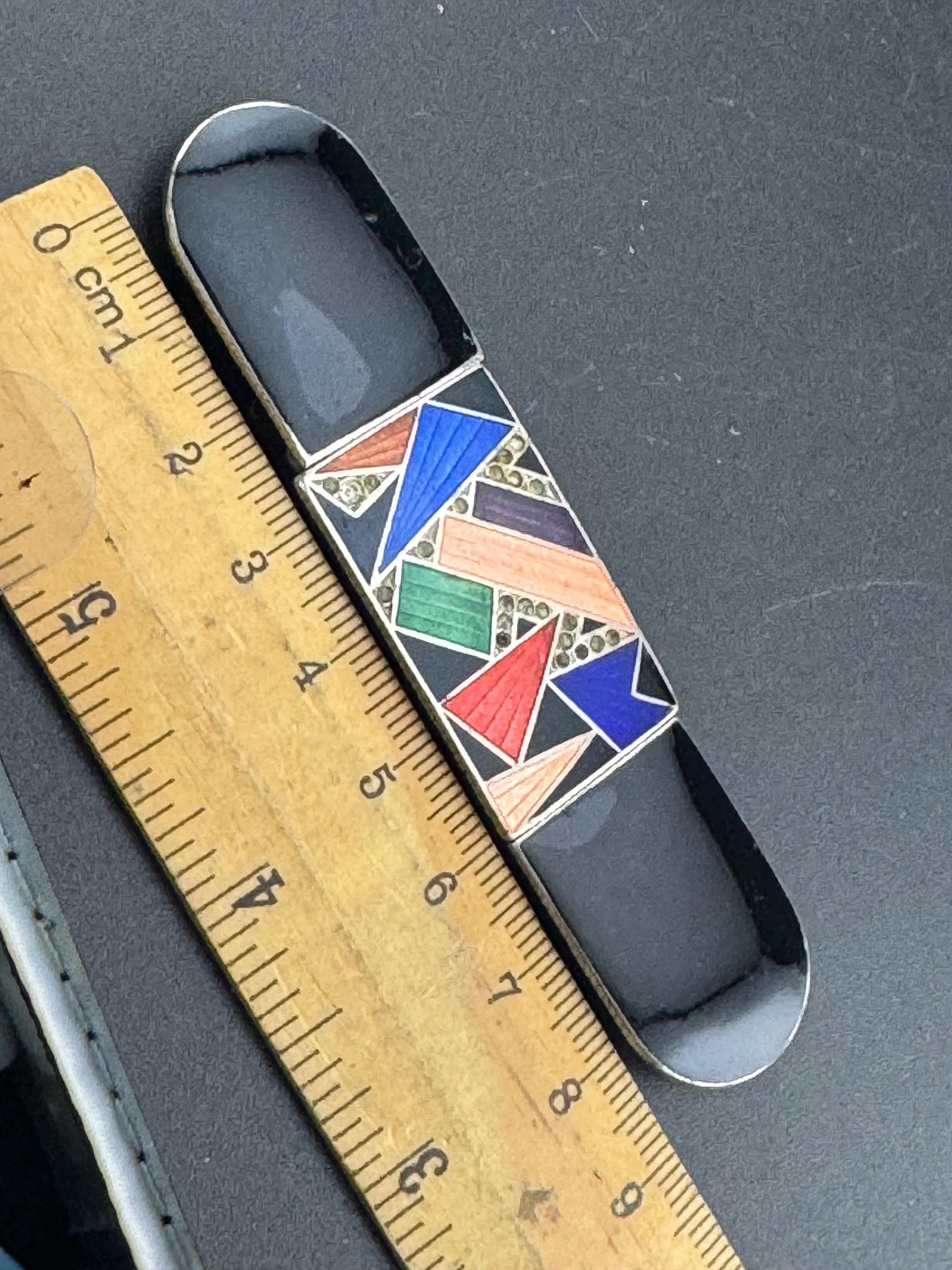 Antique Vintage Art Deco Pierre bex style czech  blue red pink guilloche Enamel paste set Belt Buckle 1910s 1920s Sewing Haberdashery