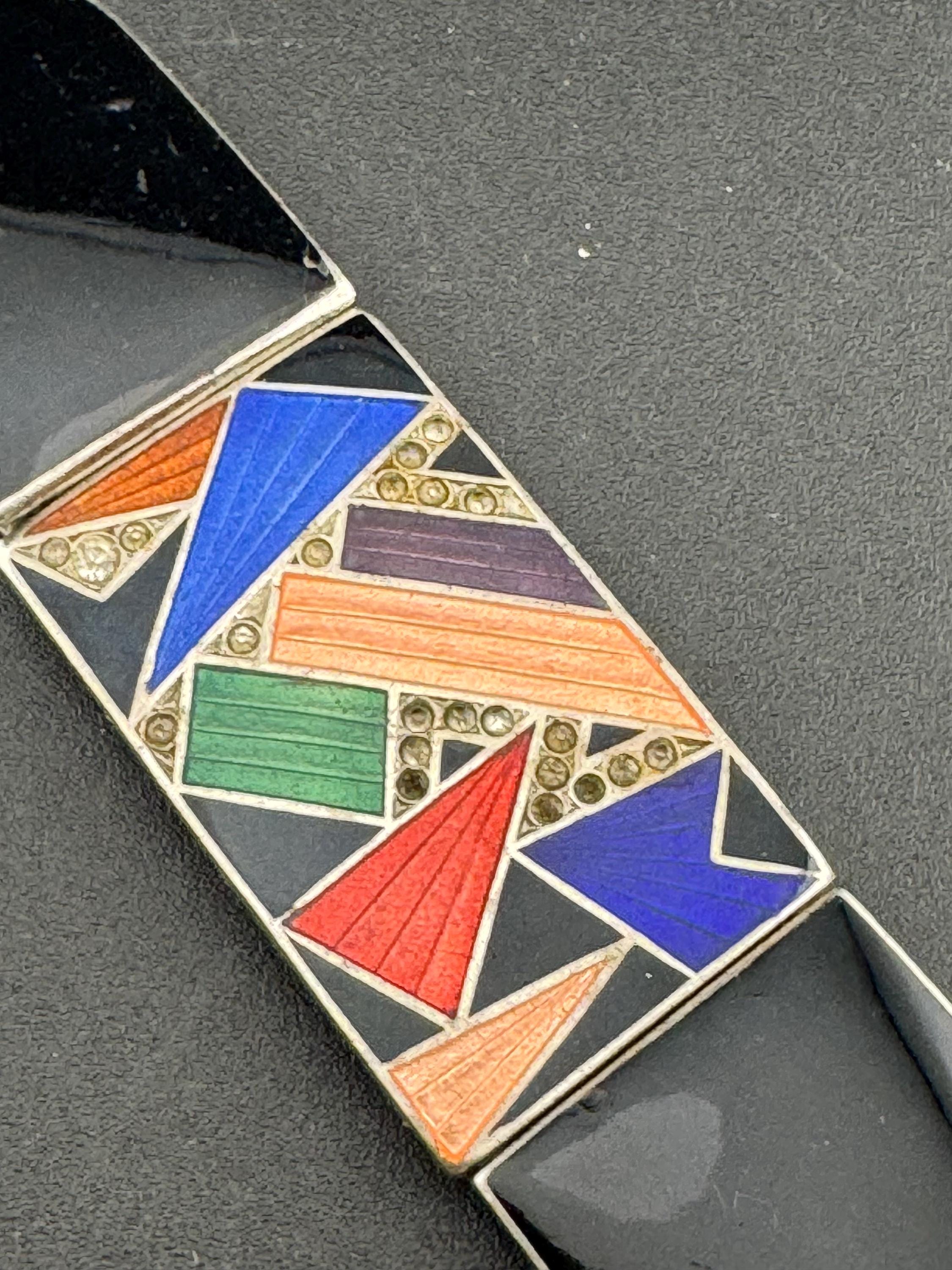 Antique Vintage Art Deco Pierre bex style czech  blue red pink guilloche Enamel paste set Belt Buckle 1910s 1920s Sewing Haberdashery