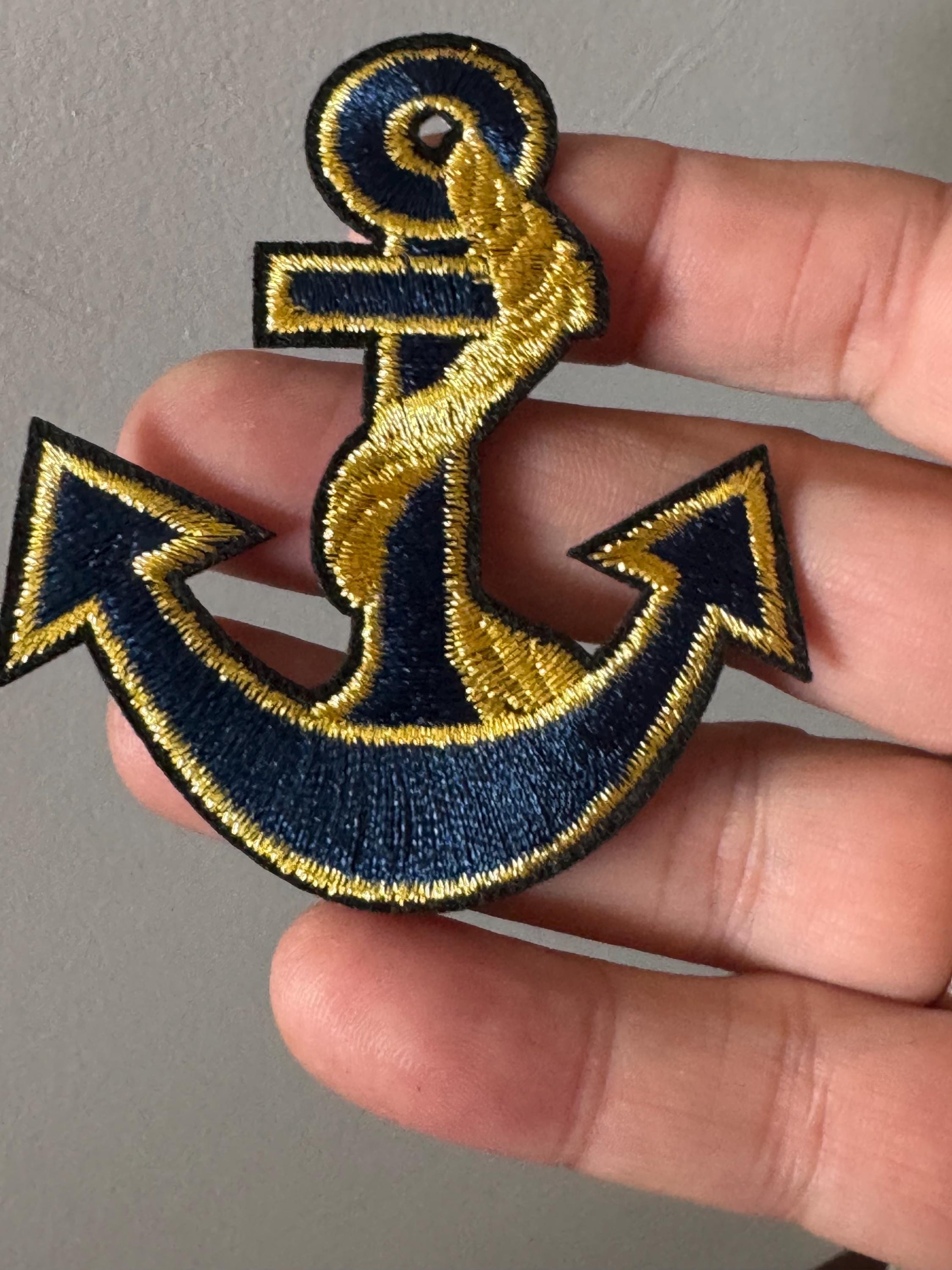 Iron On Anchor Patch Navy Blue and Gold appliqué nautical style