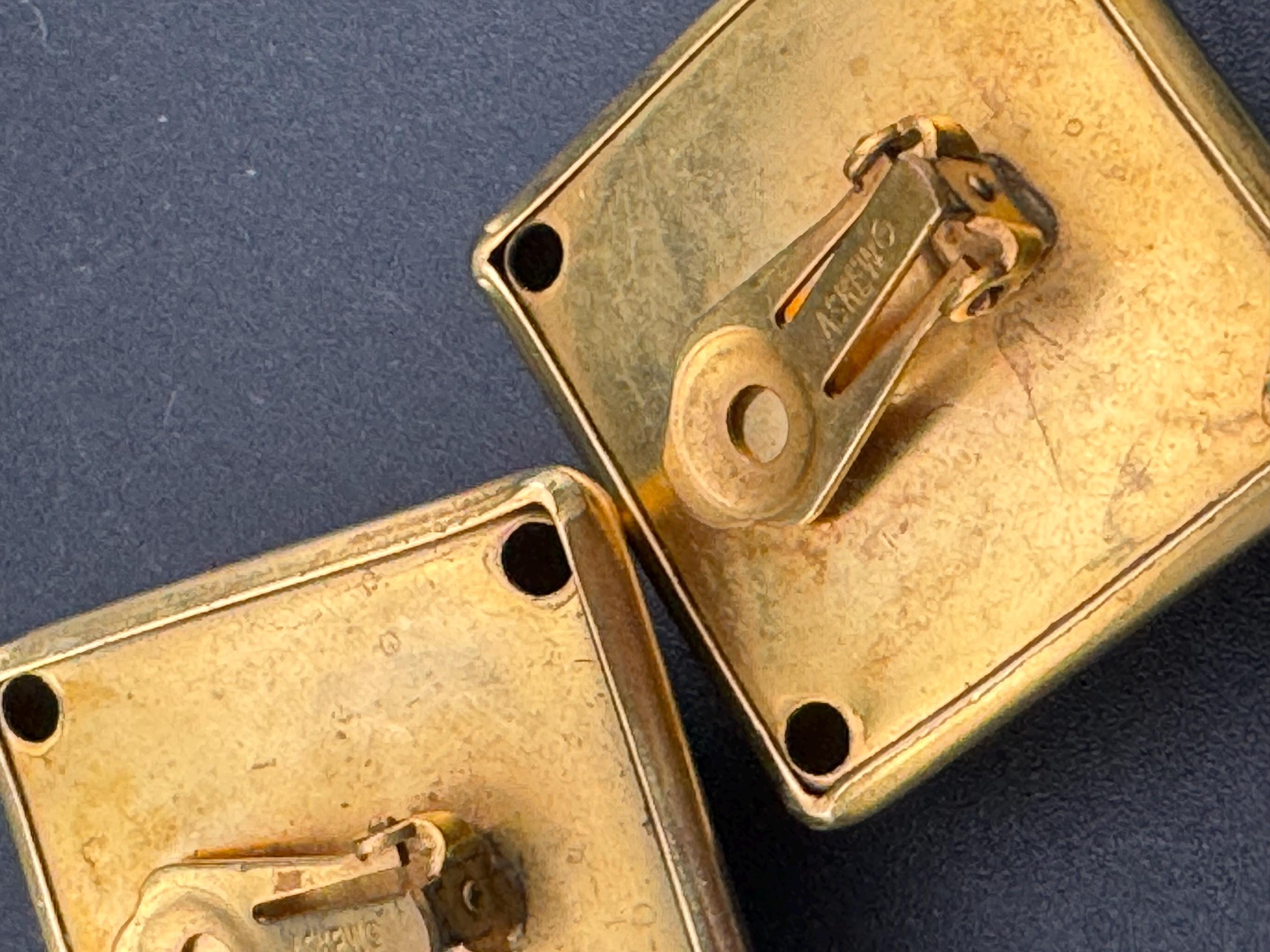 Signed ASKEW oversized 3cm square  domed Matt gold tone clip on earrings, designer