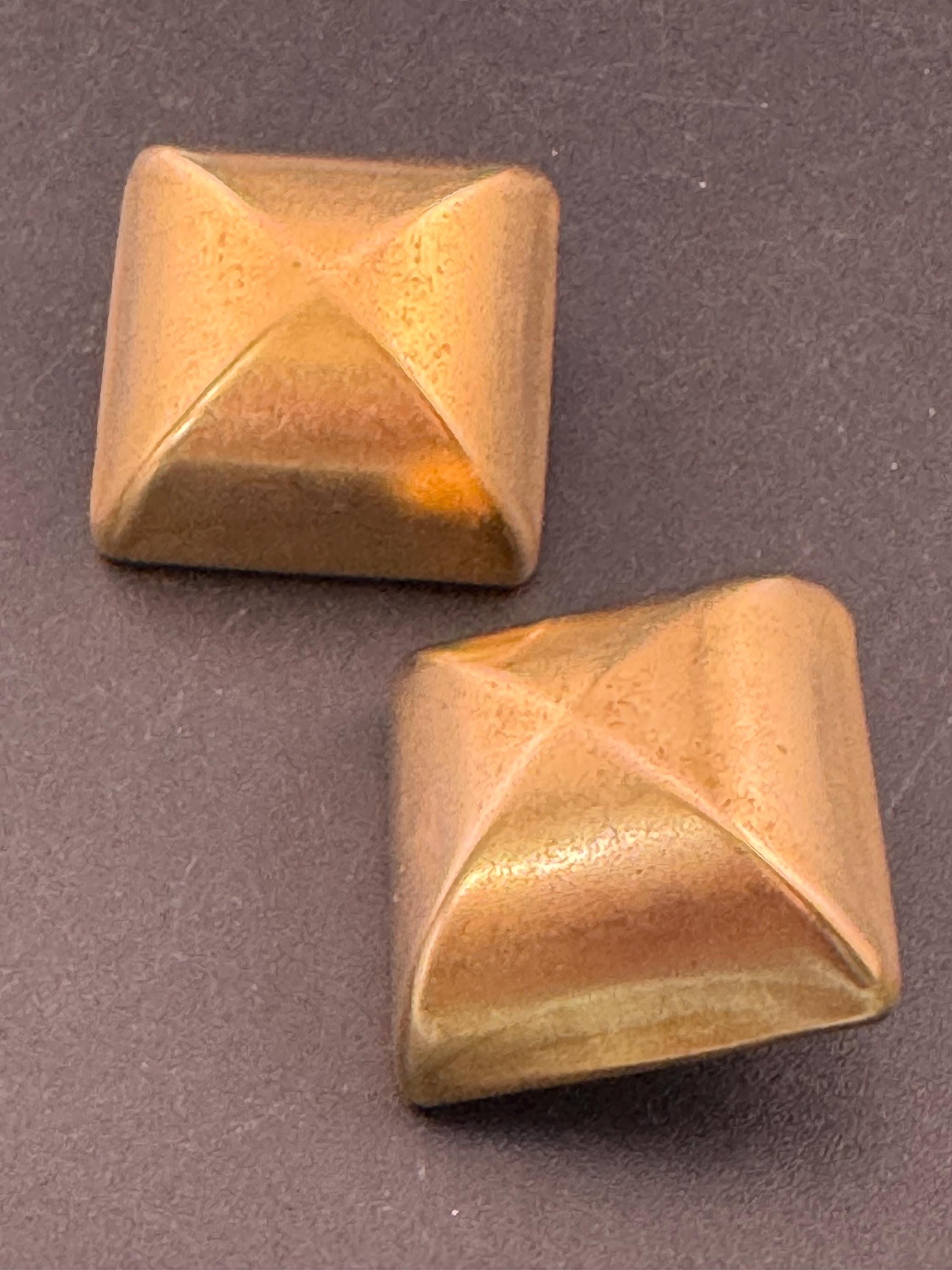 Signed ASKEW oversized 3cm square  domed Matt gold tone clip on earrings, designer