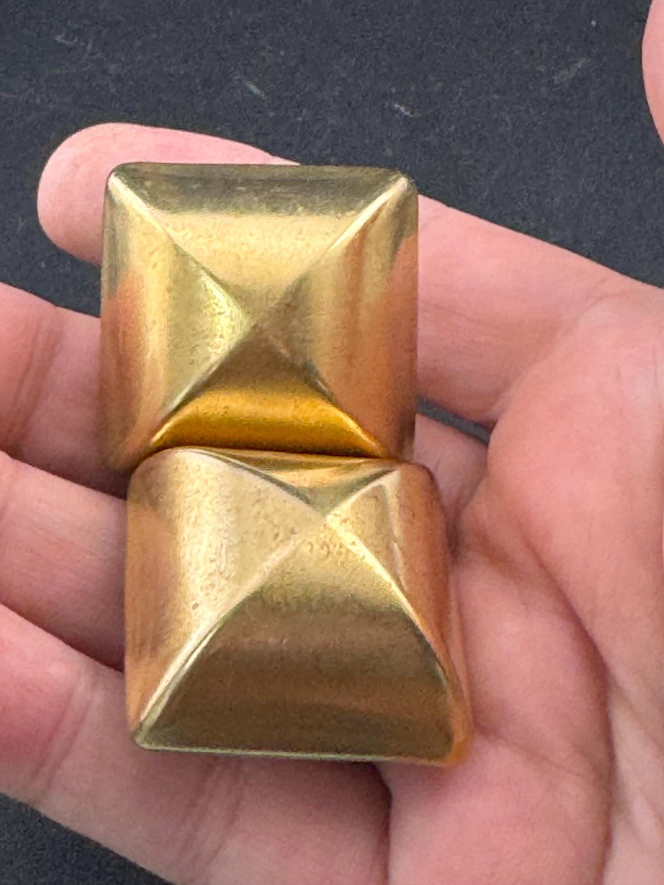 Signed ASKEW oversized 3cm square  domed Matt gold tone clip on earrings, designer