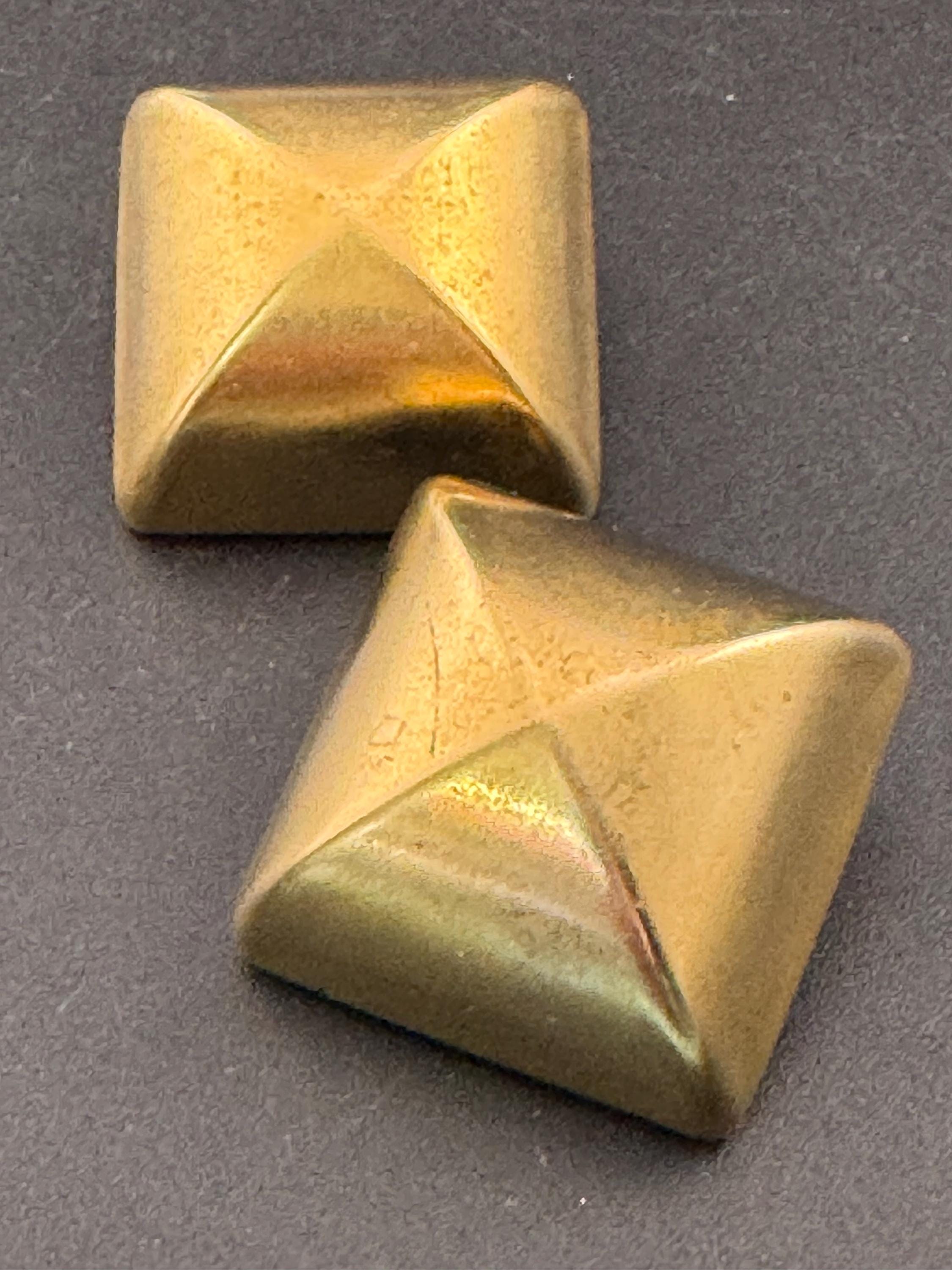 Signed ASKEW oversized 3cm square  domed Matt gold tone clip on earrings, designer