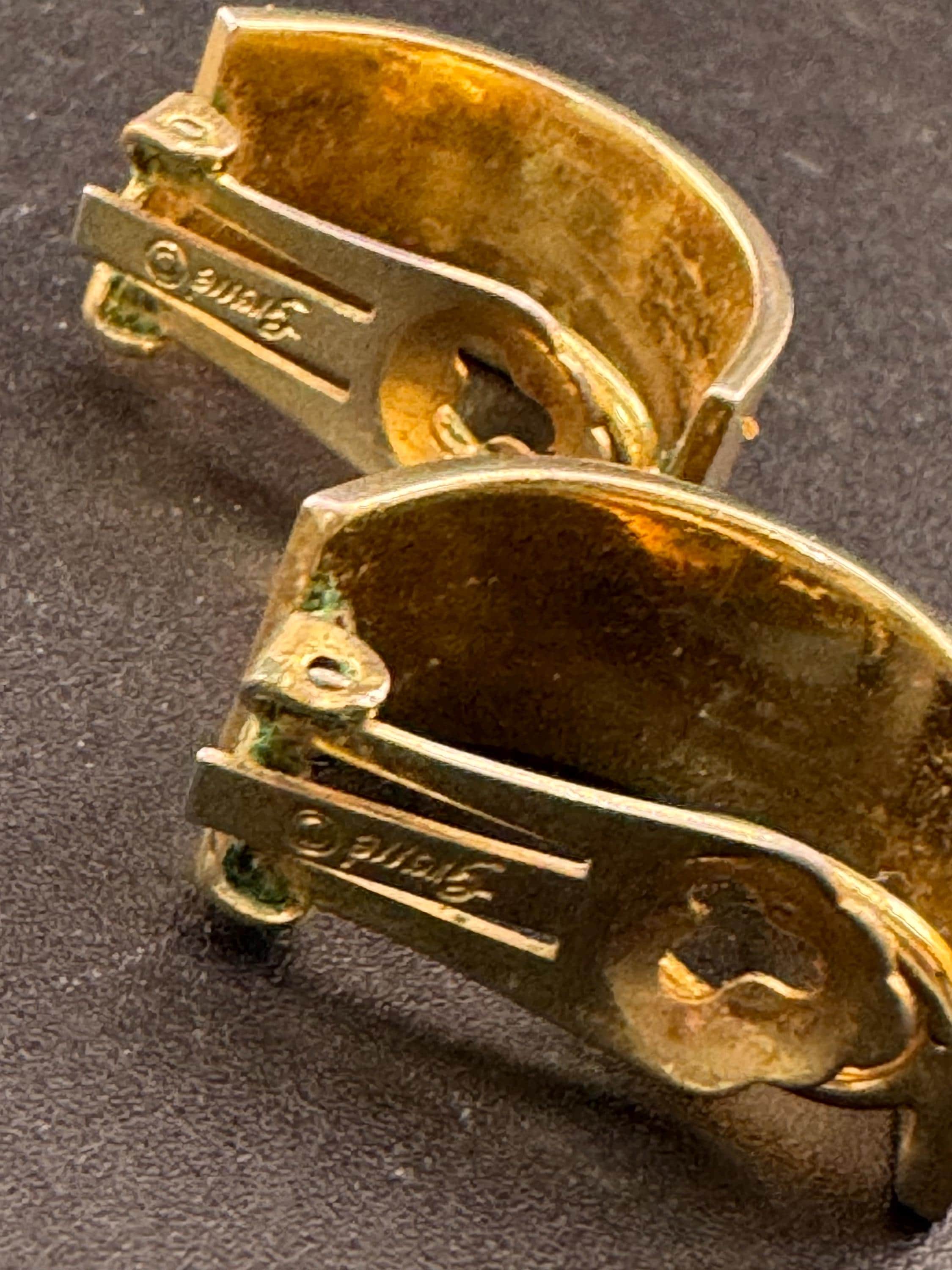 Signed GROSSE Vintage high sheen gold tone half hoop clip on earrings maker for Christian Dior high end designer