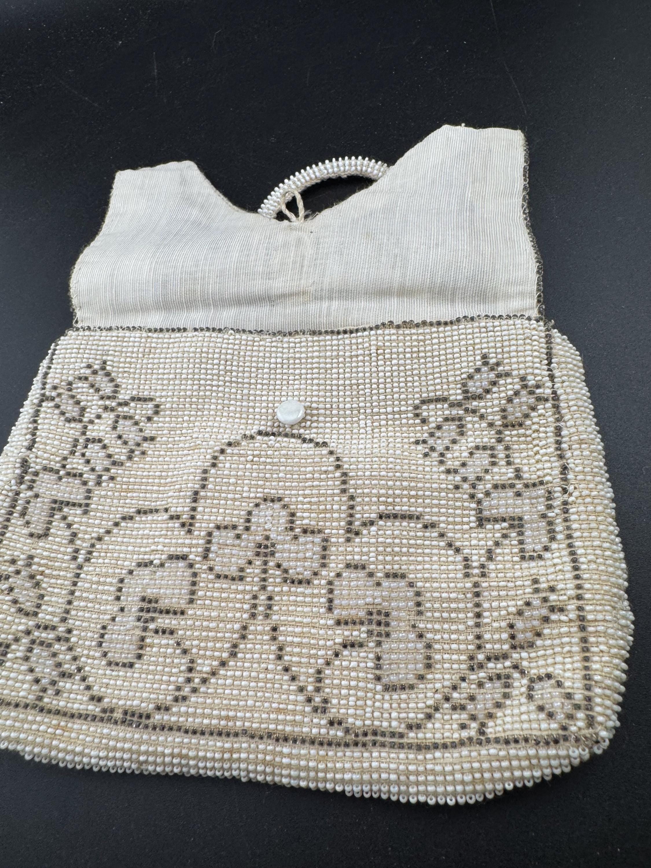 Vintage Antique 1920s 1930s  Belgian Micro Beaded bead work Purse with hoop handle. Lovely condition