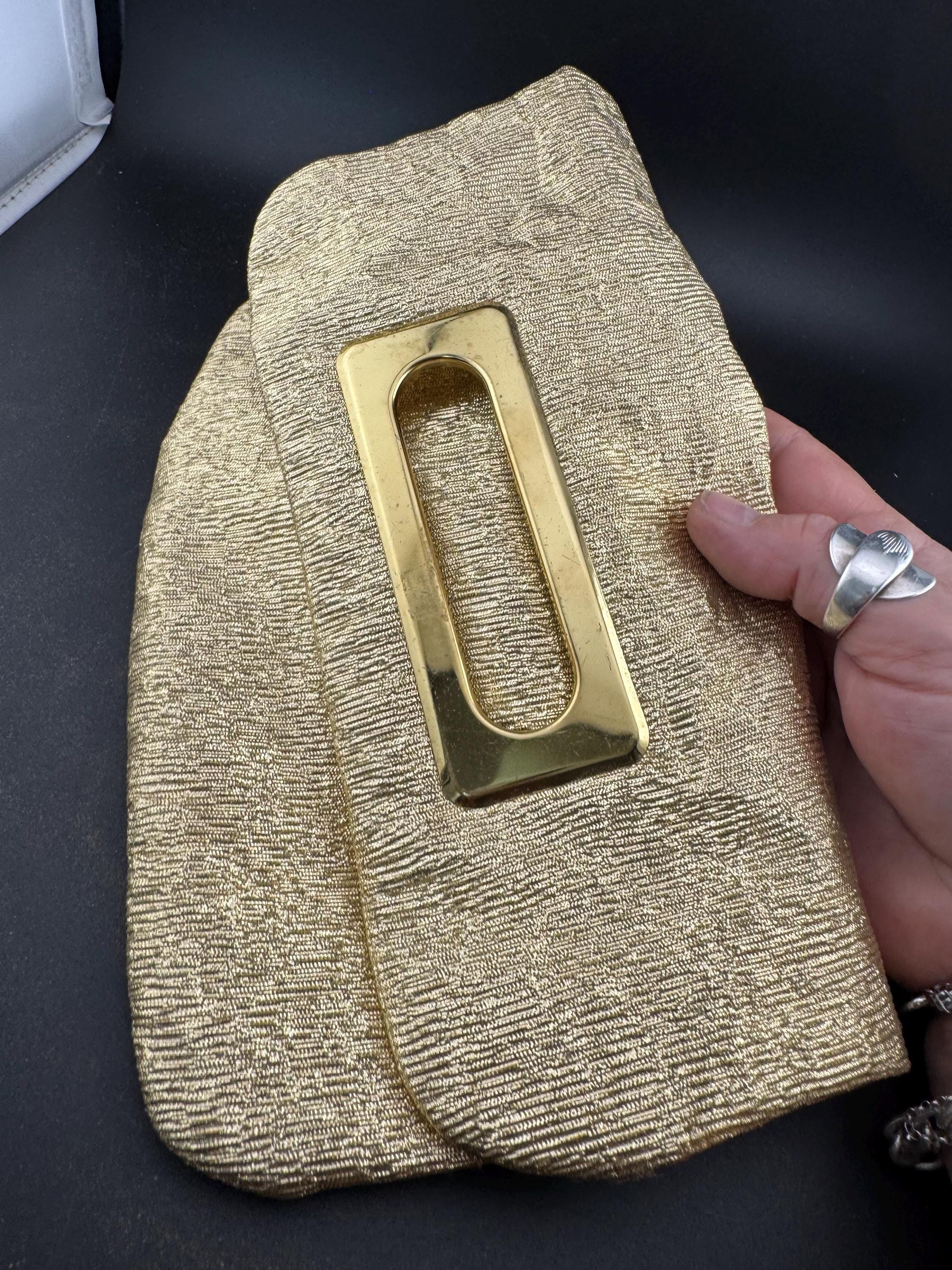 Vintage 1960s 1970s Gold Lurex lame Thread work gold over Handbag clutch Evening bag Purse Curb