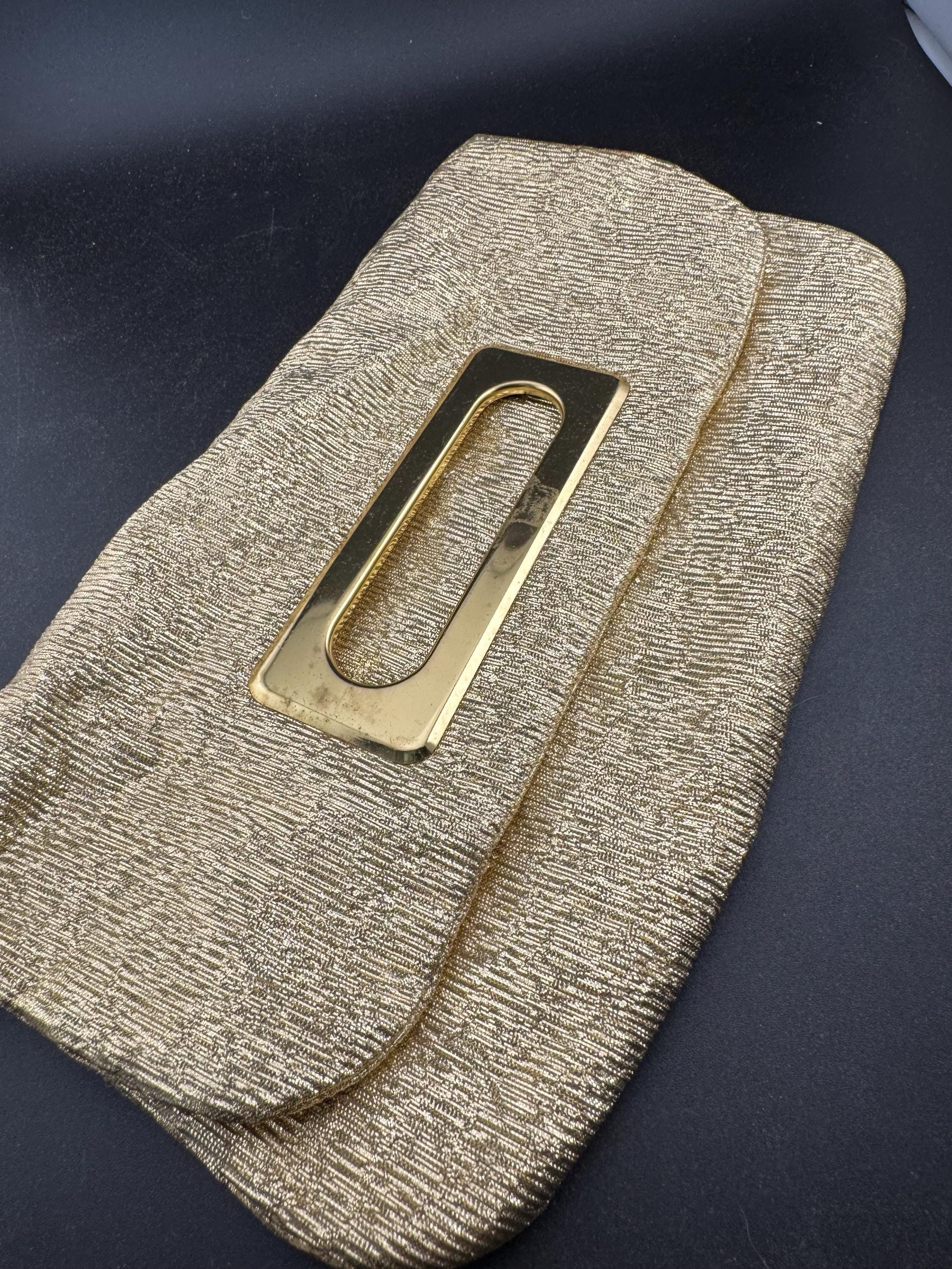 Vintage 1960s 1970s Gold Lurex lame Thread work gold over Handbag clutch Evening bag Purse Curb