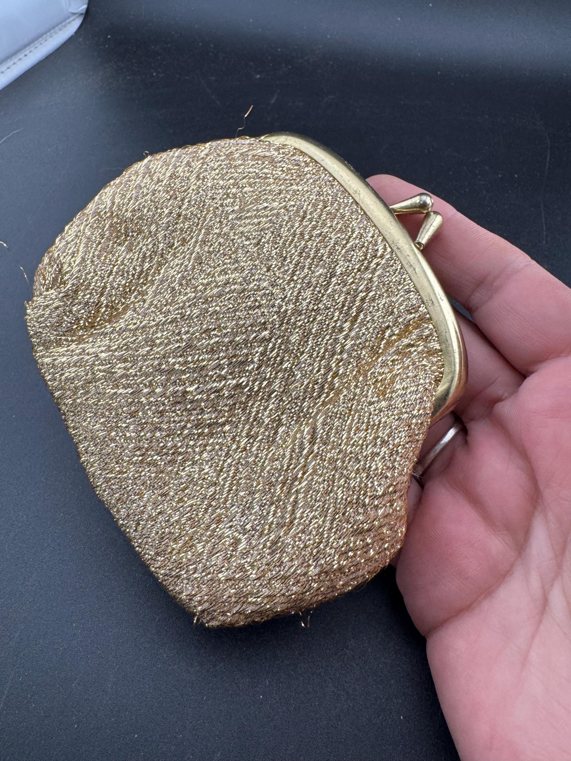 Vintage 1960s 1970s small Gold Lurex lame Thread work coin purse
