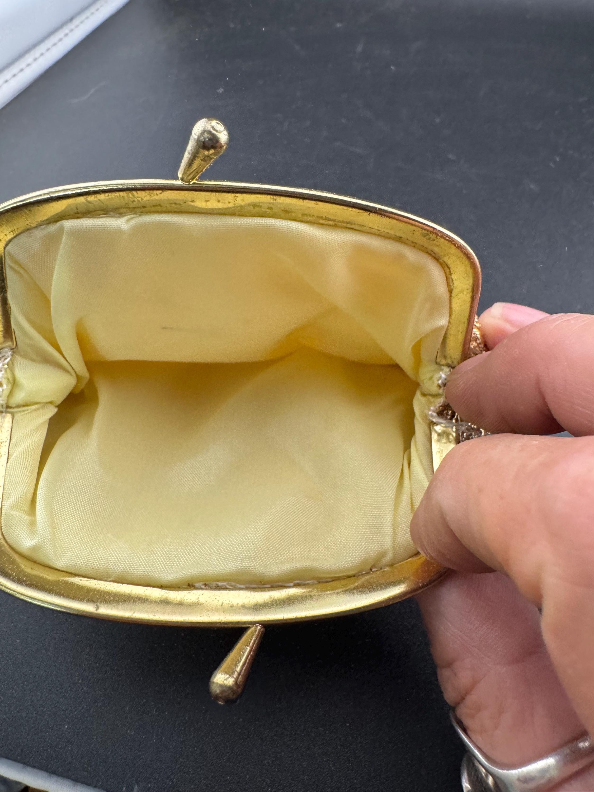 Vintage 1960s 1970s small Gold Lurex lame Thread work coin purse