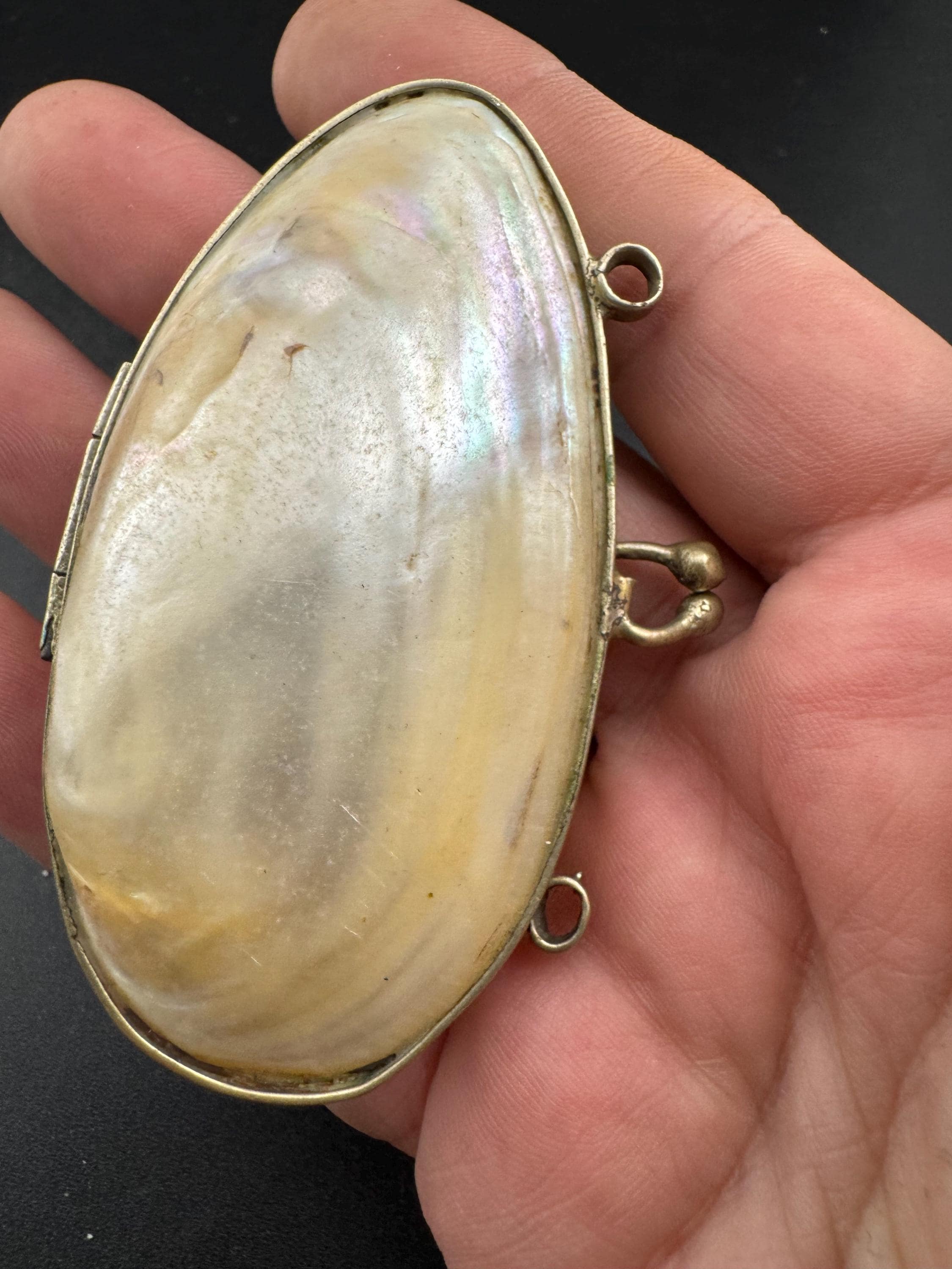 Antique Vintage MOP pearl Coin Purse made from natural Shell with chain loops