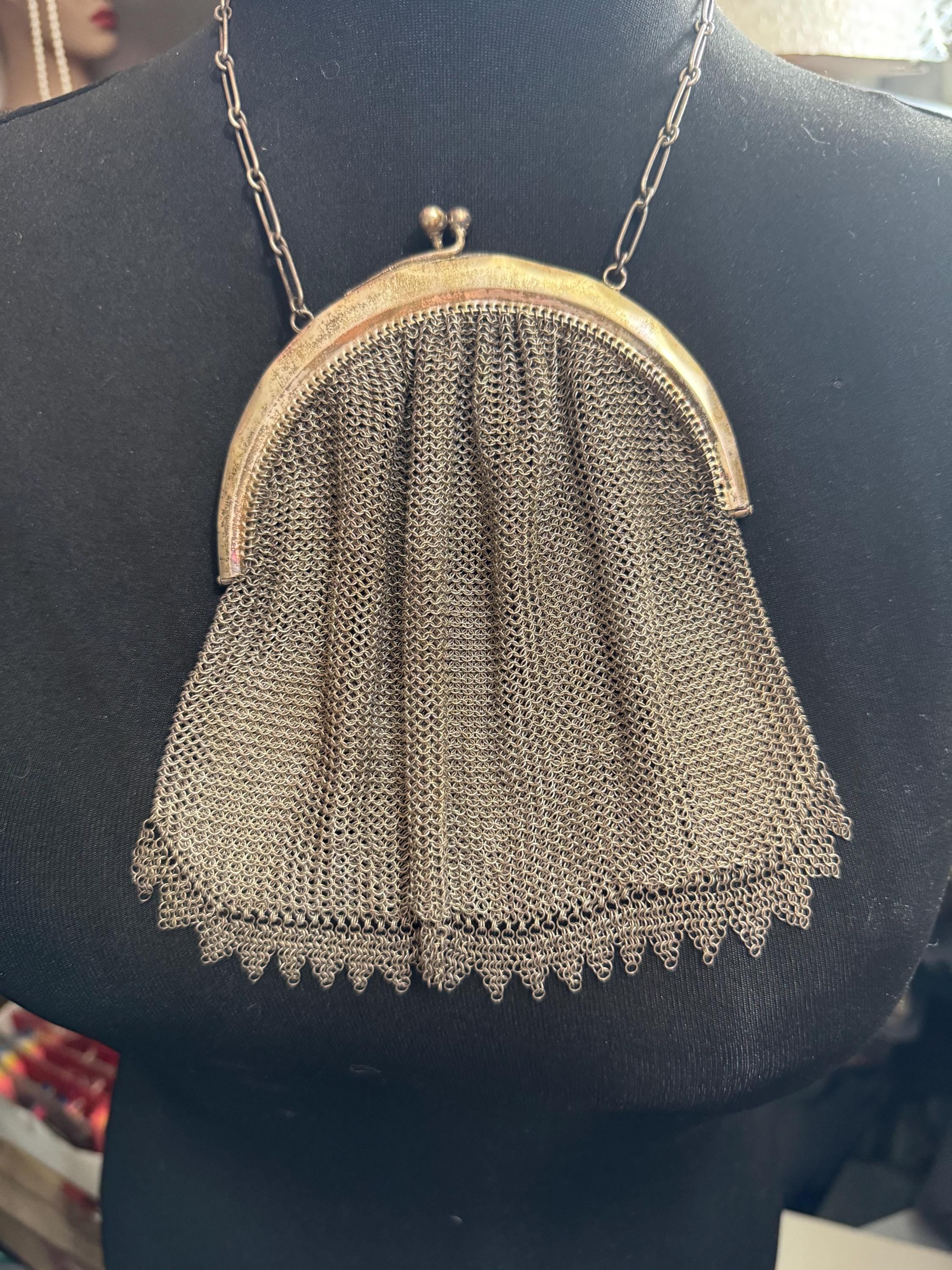 Antique 800 silver mesh chainmail evening bag 210 grams